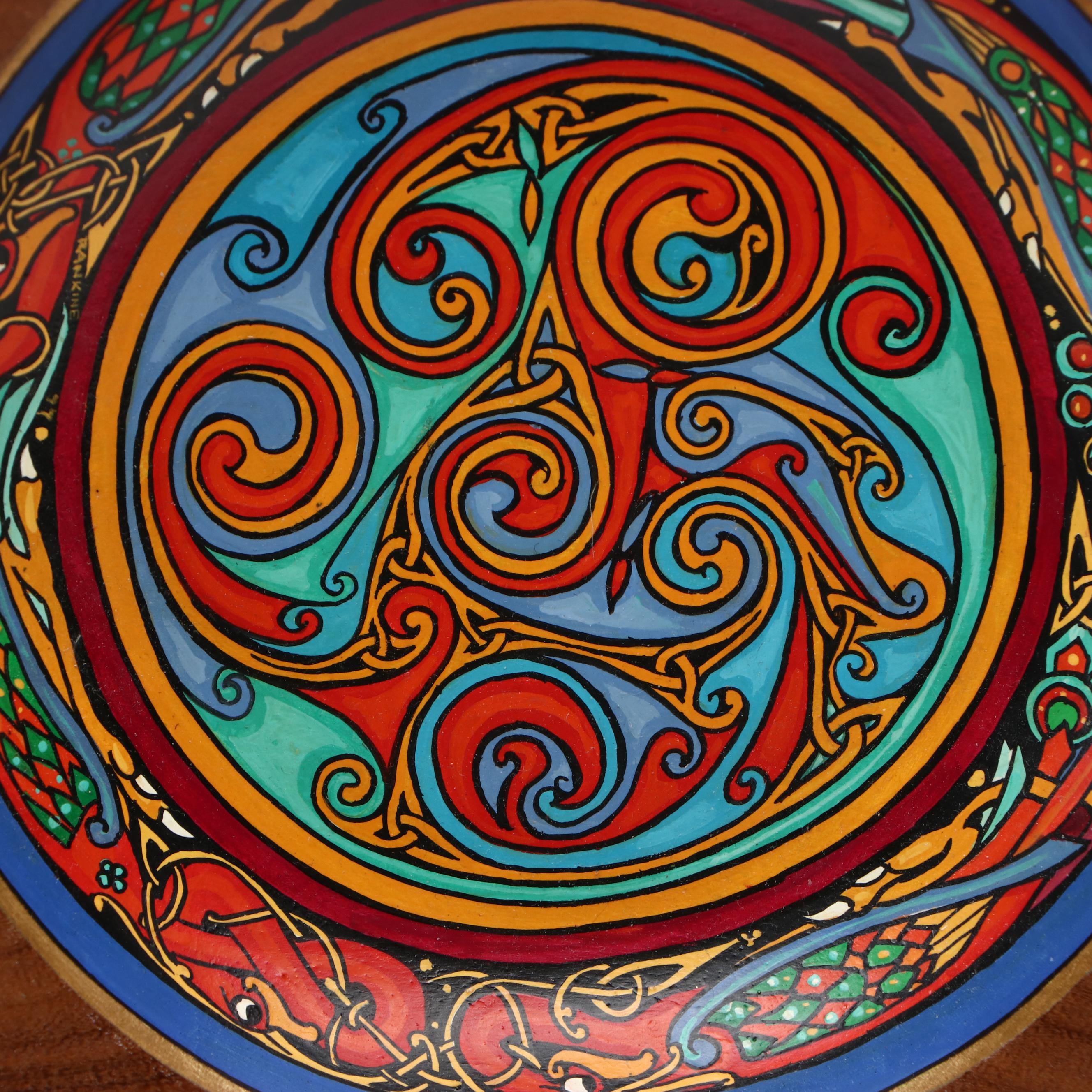 Artist Signed Painted Wooden Hanging Bowl and Natural Edge Wooden Painted Bowl