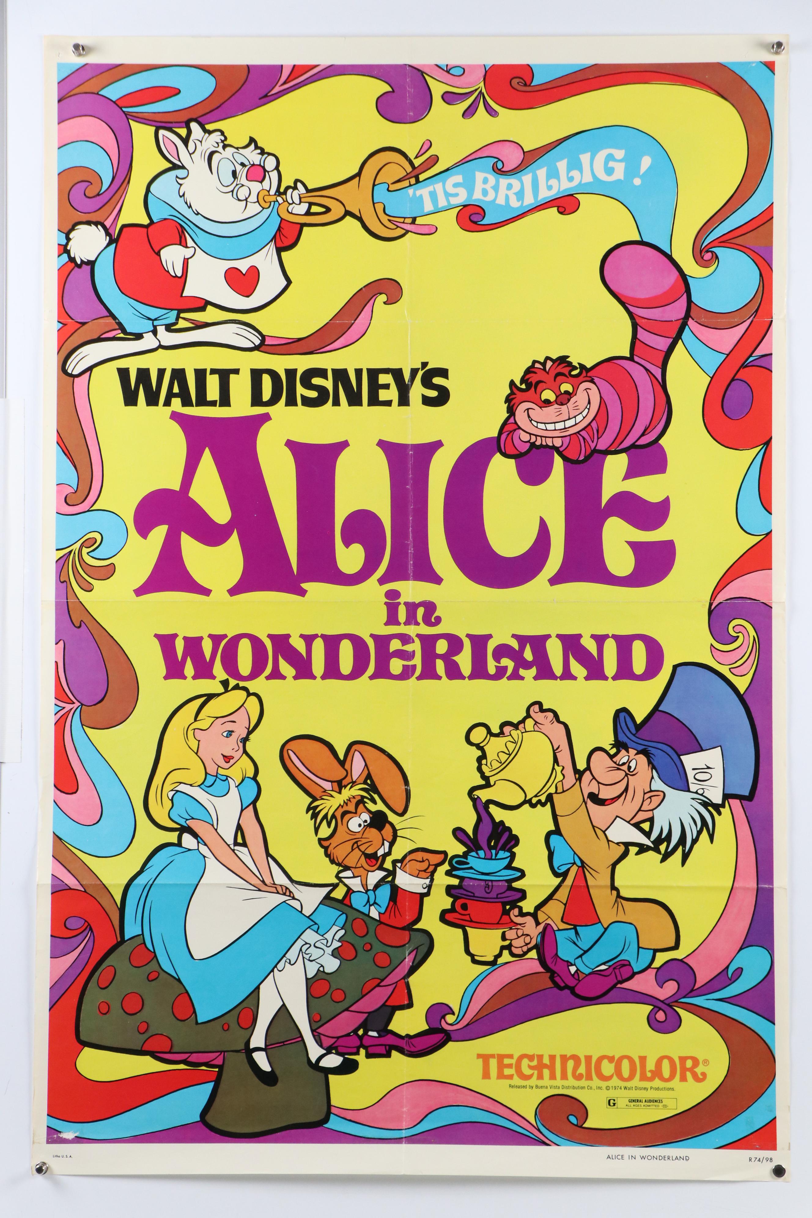 Disney Offset Lithograph Movie Posters "Alice in Wonderland" and "Toy Story"
