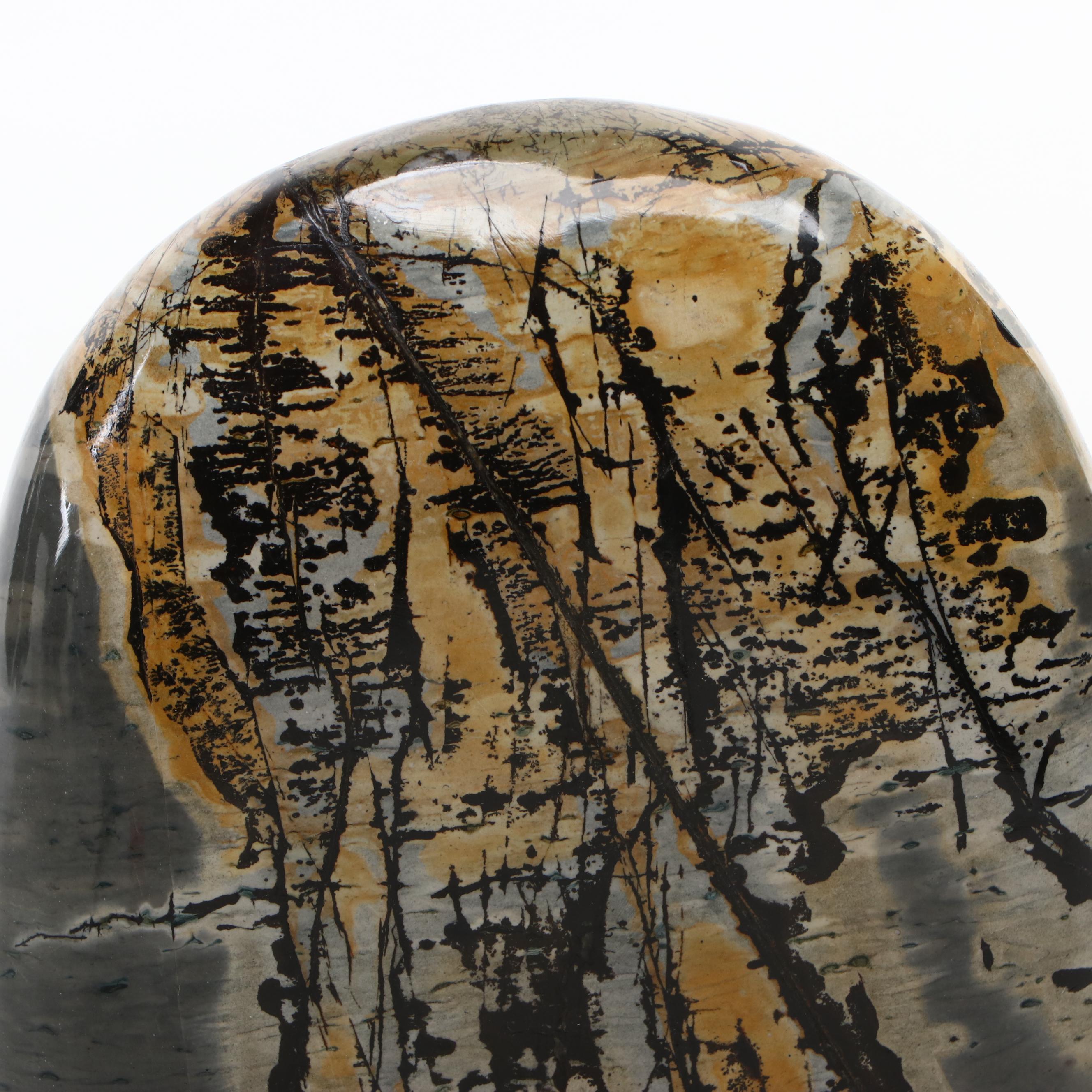 Chinese Picture Stone Dendritic Jasper Monolith with Carved Wood Stand