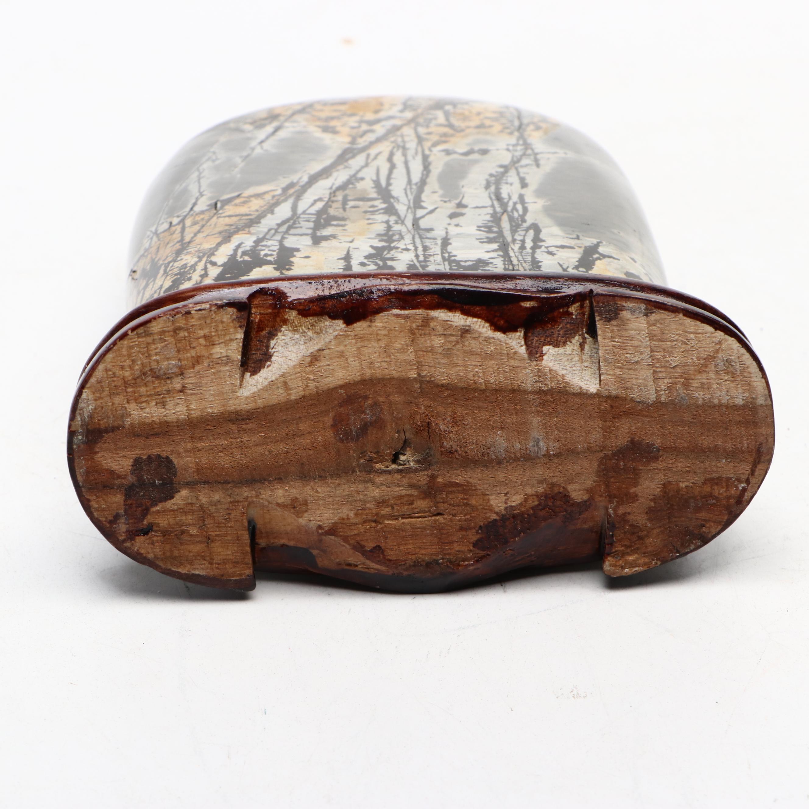 Chinese Picture Stone Dendritic Jasper Monolith with Carved Wood Stand