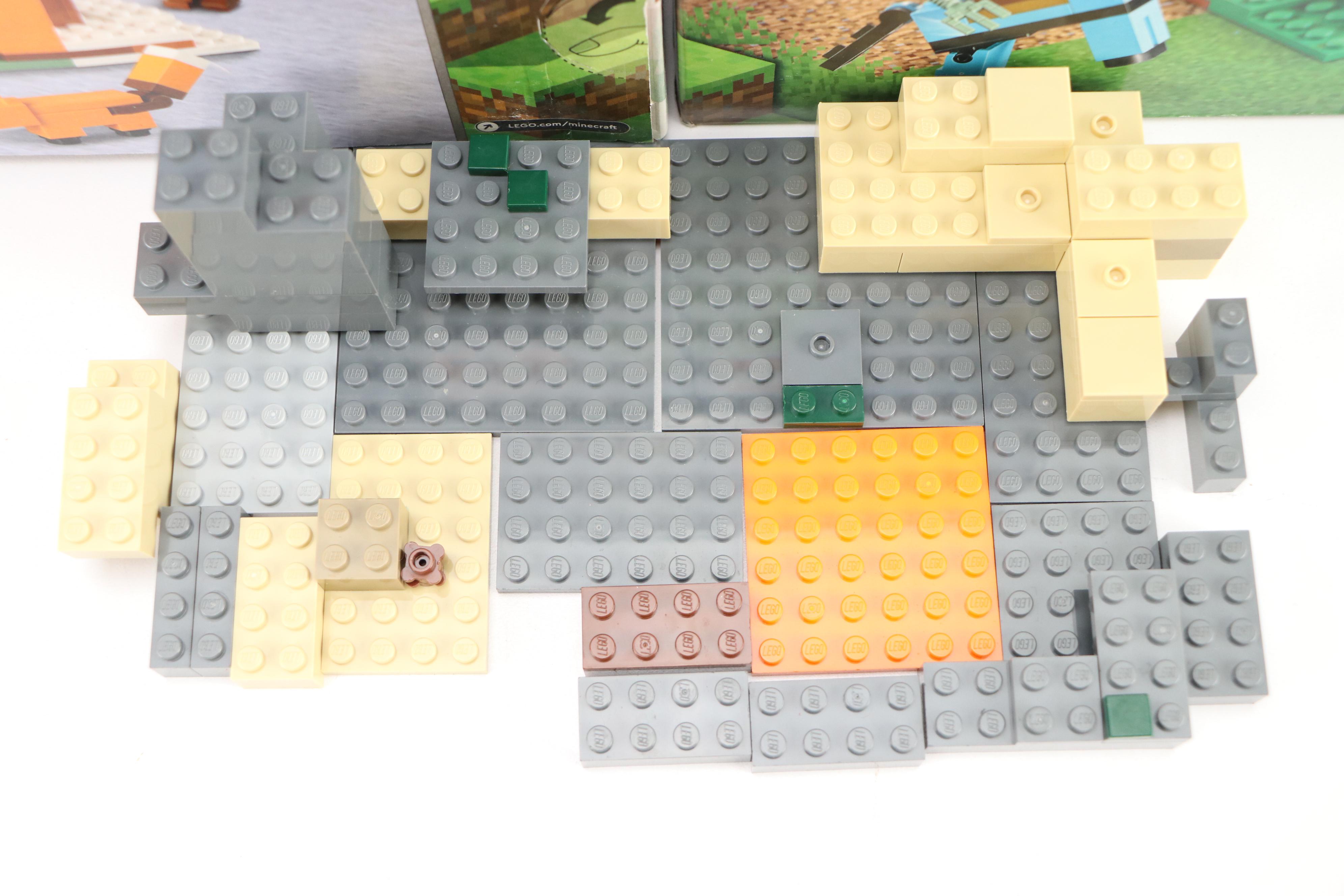 LEGO Minecraft "Horse Stable," "The Fox Lodge," and "The Dungeon" Building Sets