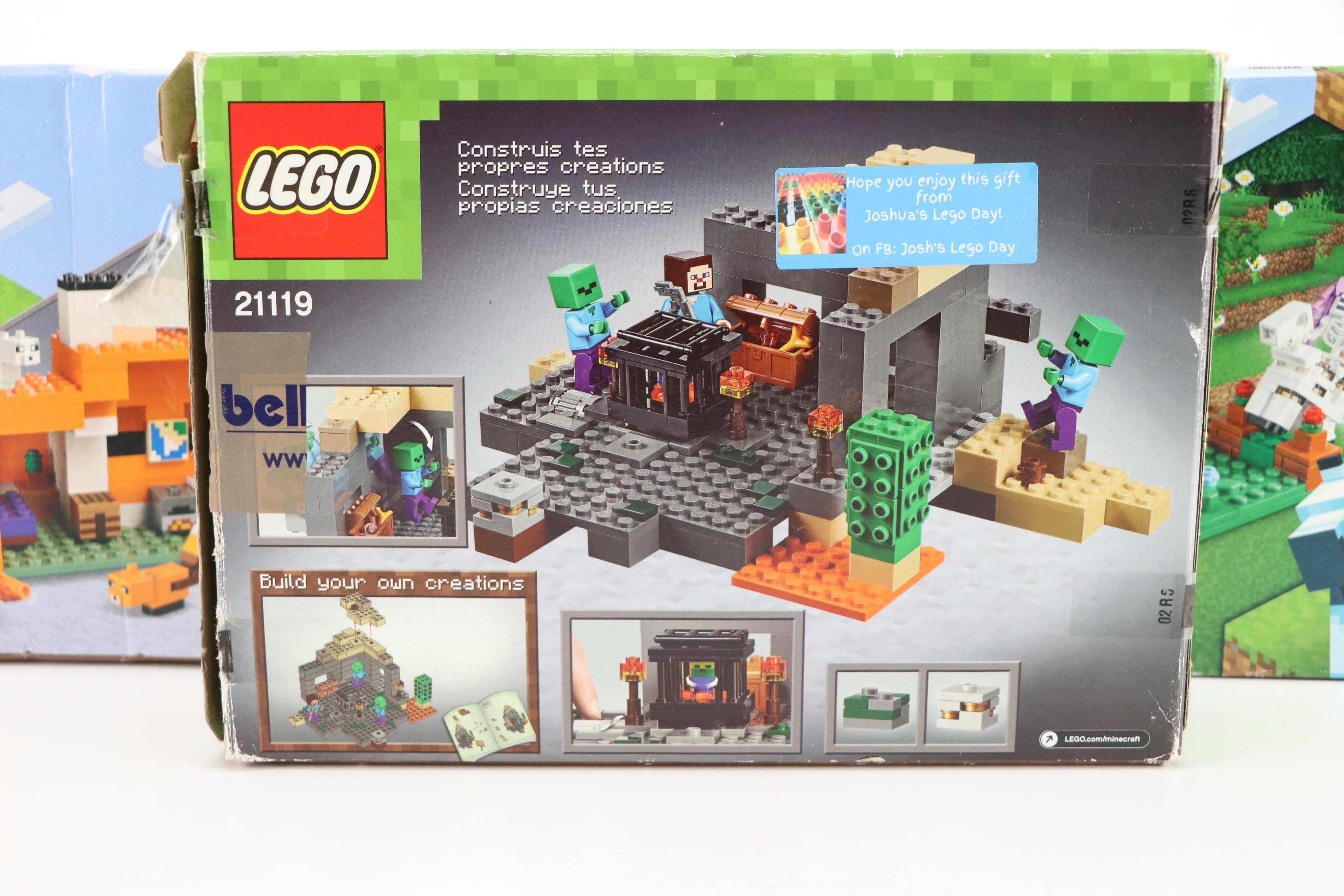 LEGO Minecraft "Horse Stable," "The Fox Lodge," and "The Dungeon" Building Sets