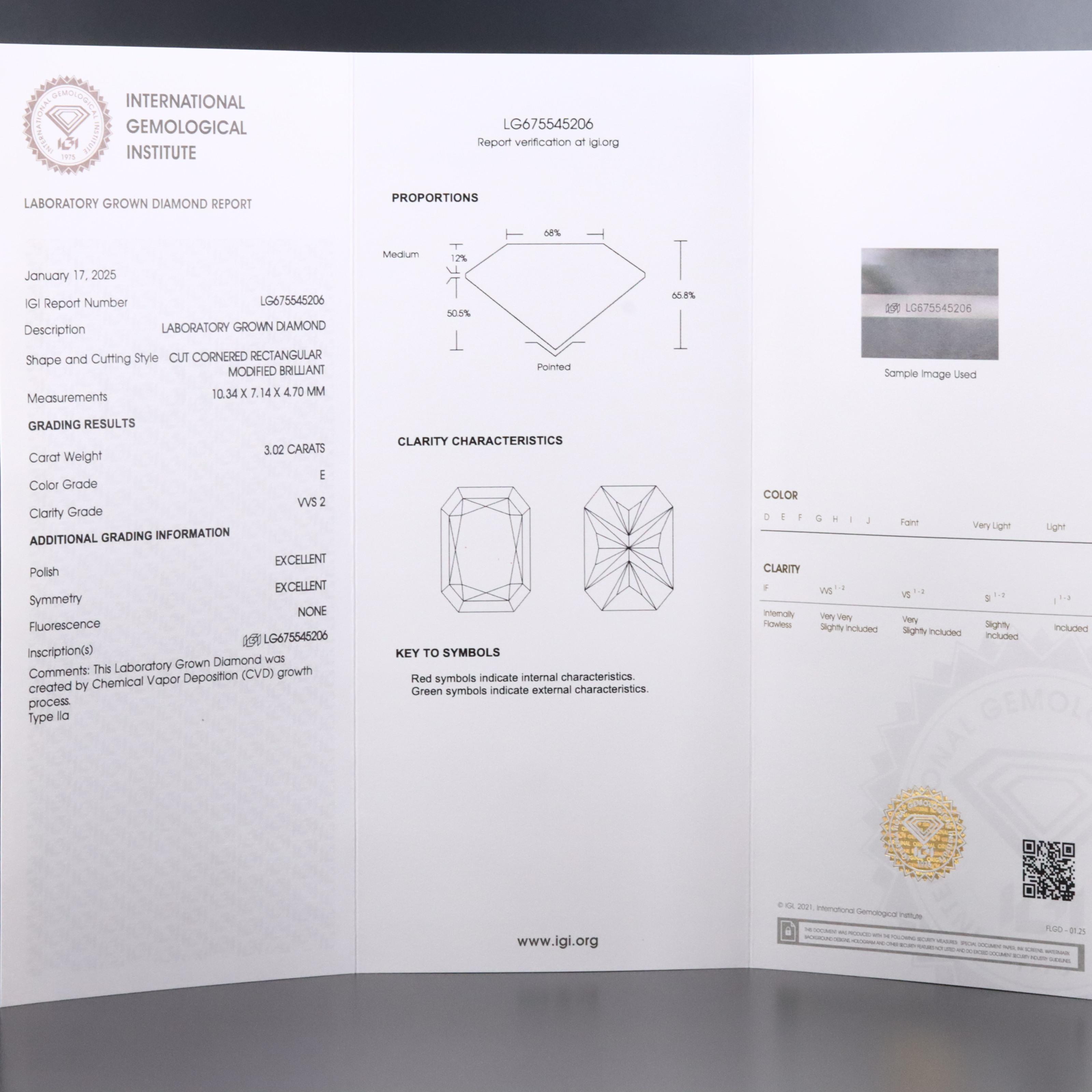 Loose 3.02 CT Lab Grown Diamond with IGI Report