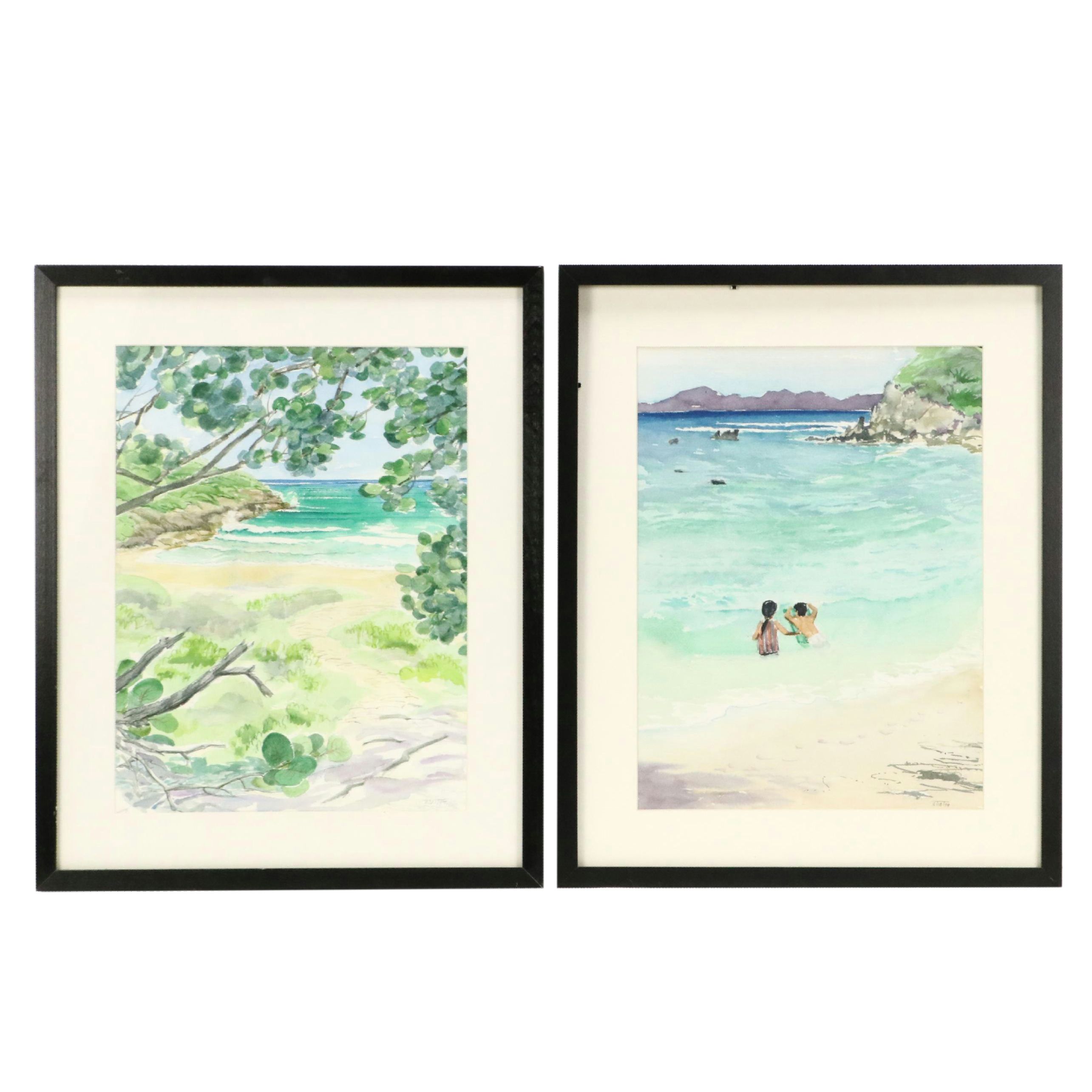 Watercolor Paintings of Beach Scenes, 1997 & 1999
