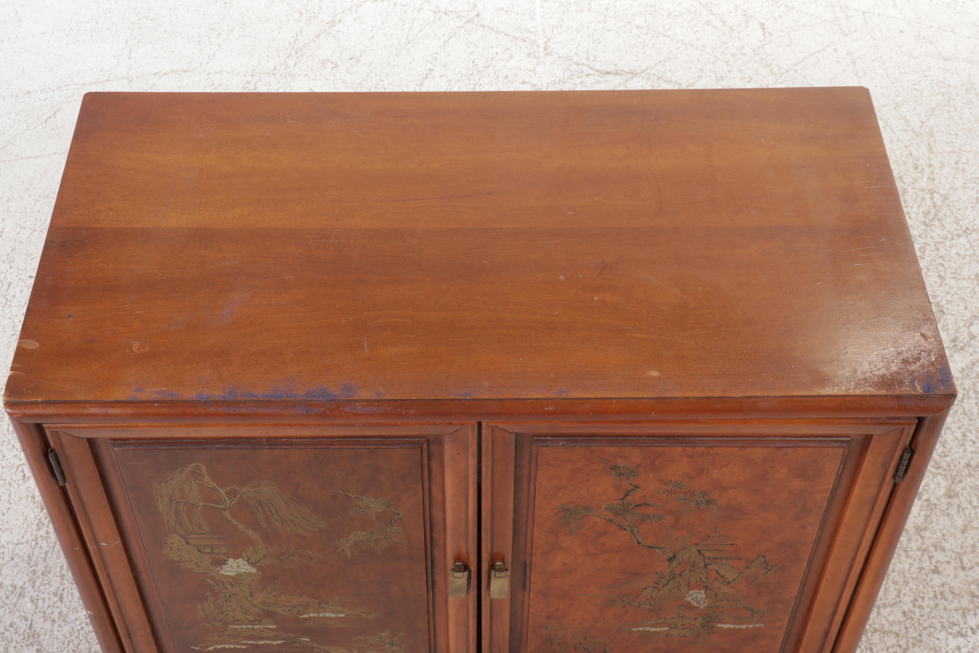 Henry Link Chinoiserie Walnut Buffet, Mid-20th Century