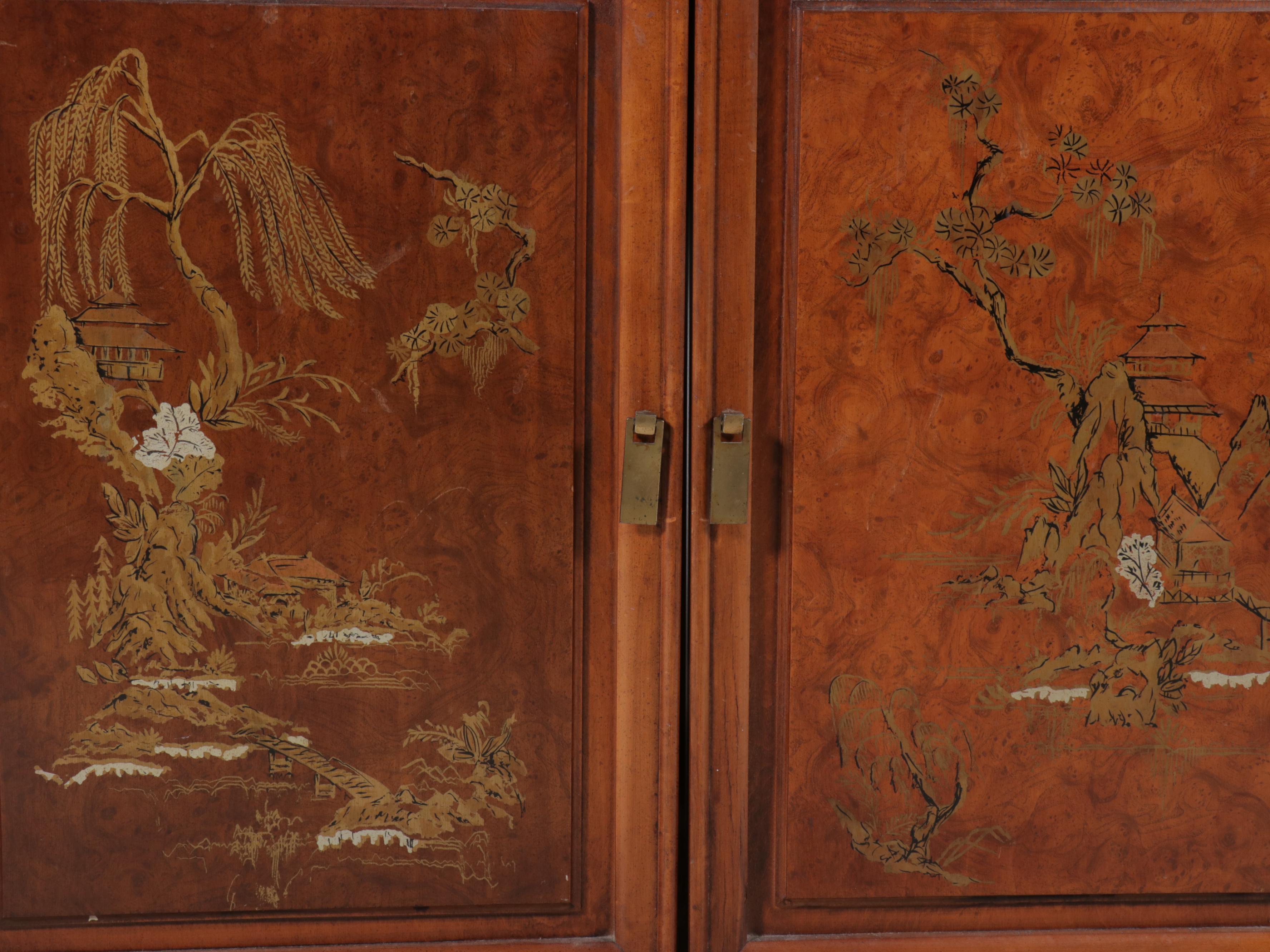 Henry Link Chinoiserie Walnut Buffet, Mid-20th Century