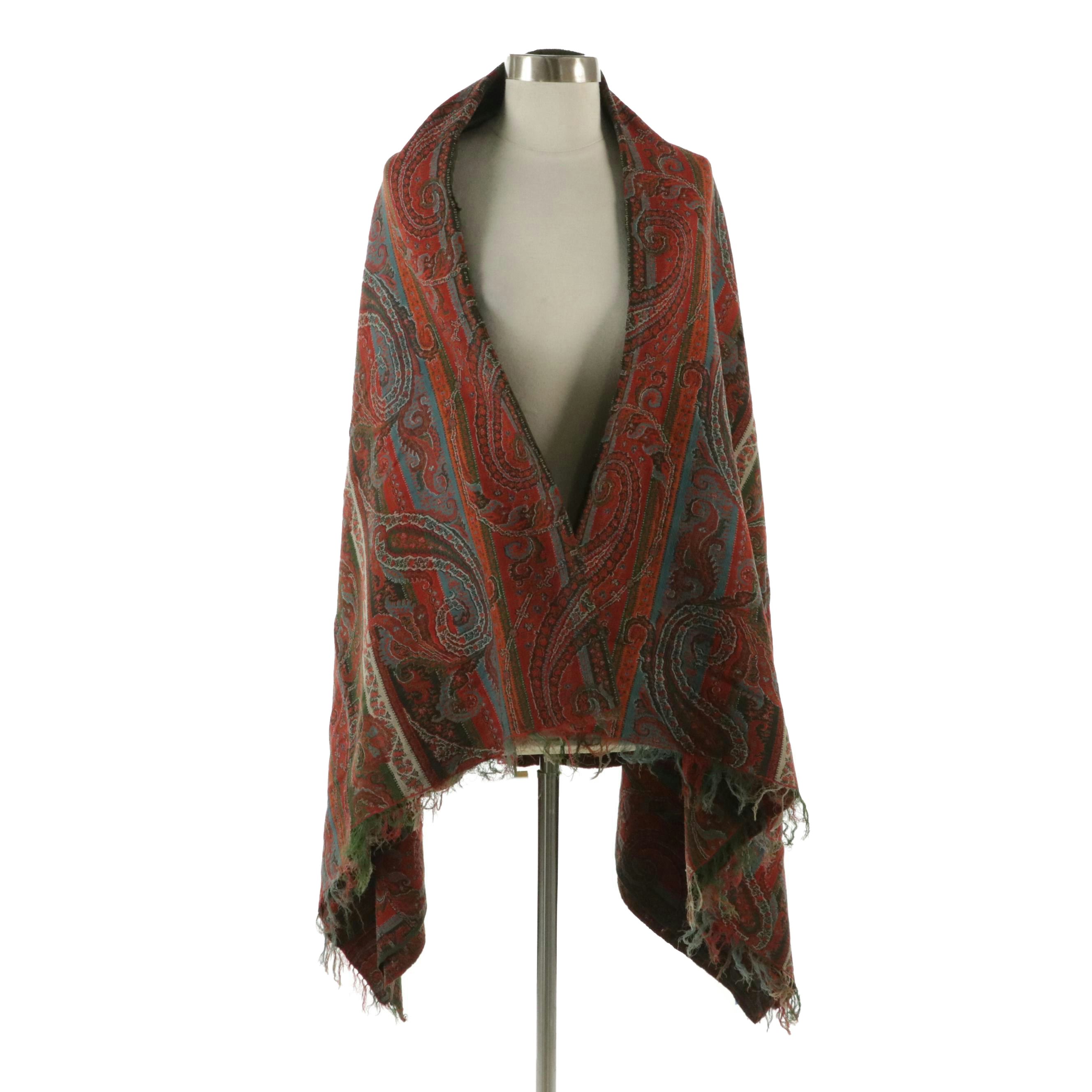 Kashmir Paisley Wool Shawl, Mid to Late 19th Century
