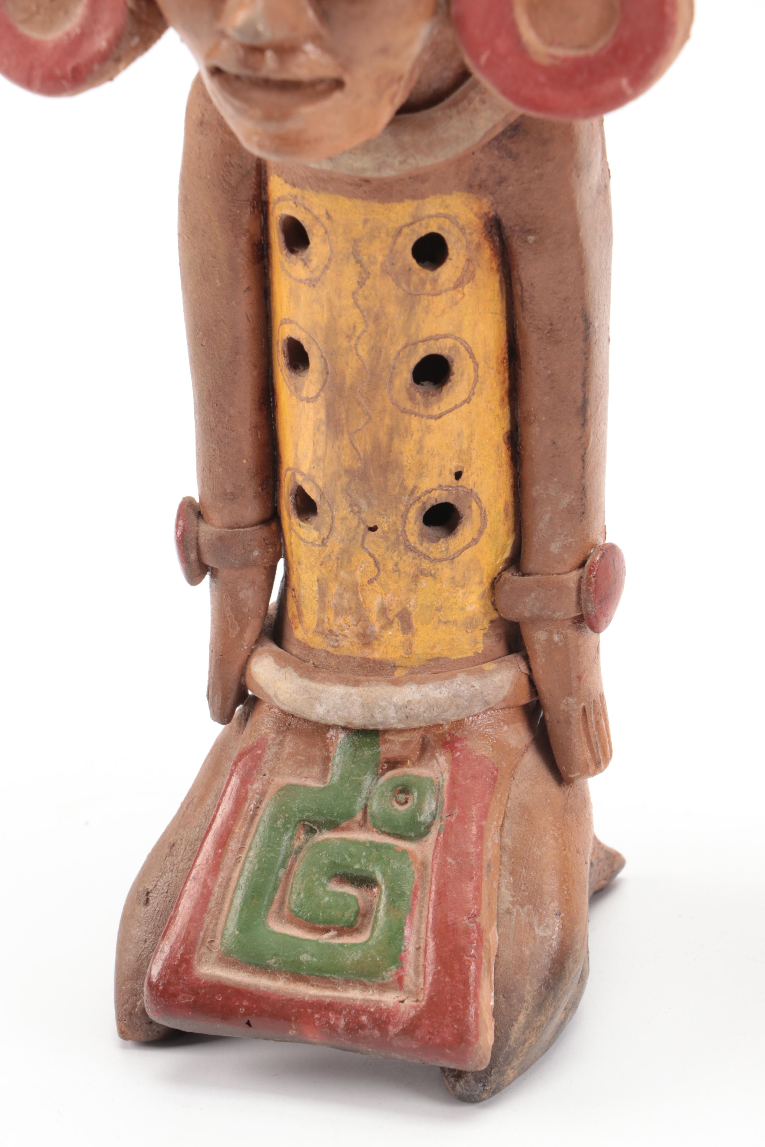Mesoamerican Polychrome Decorated Figural Clay Flutes