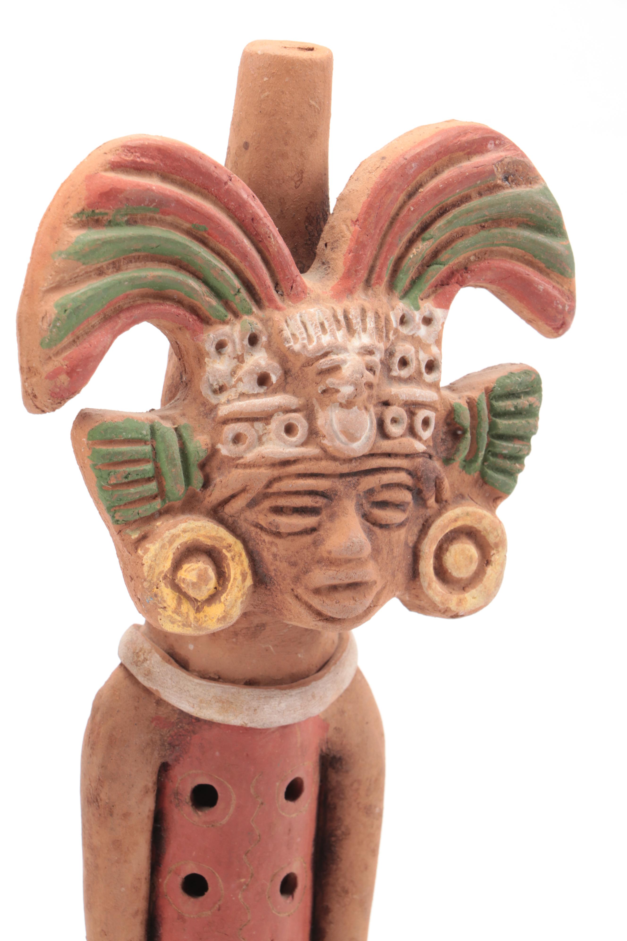 Mesoamerican Polychrome Decorated Figural Clay Flutes