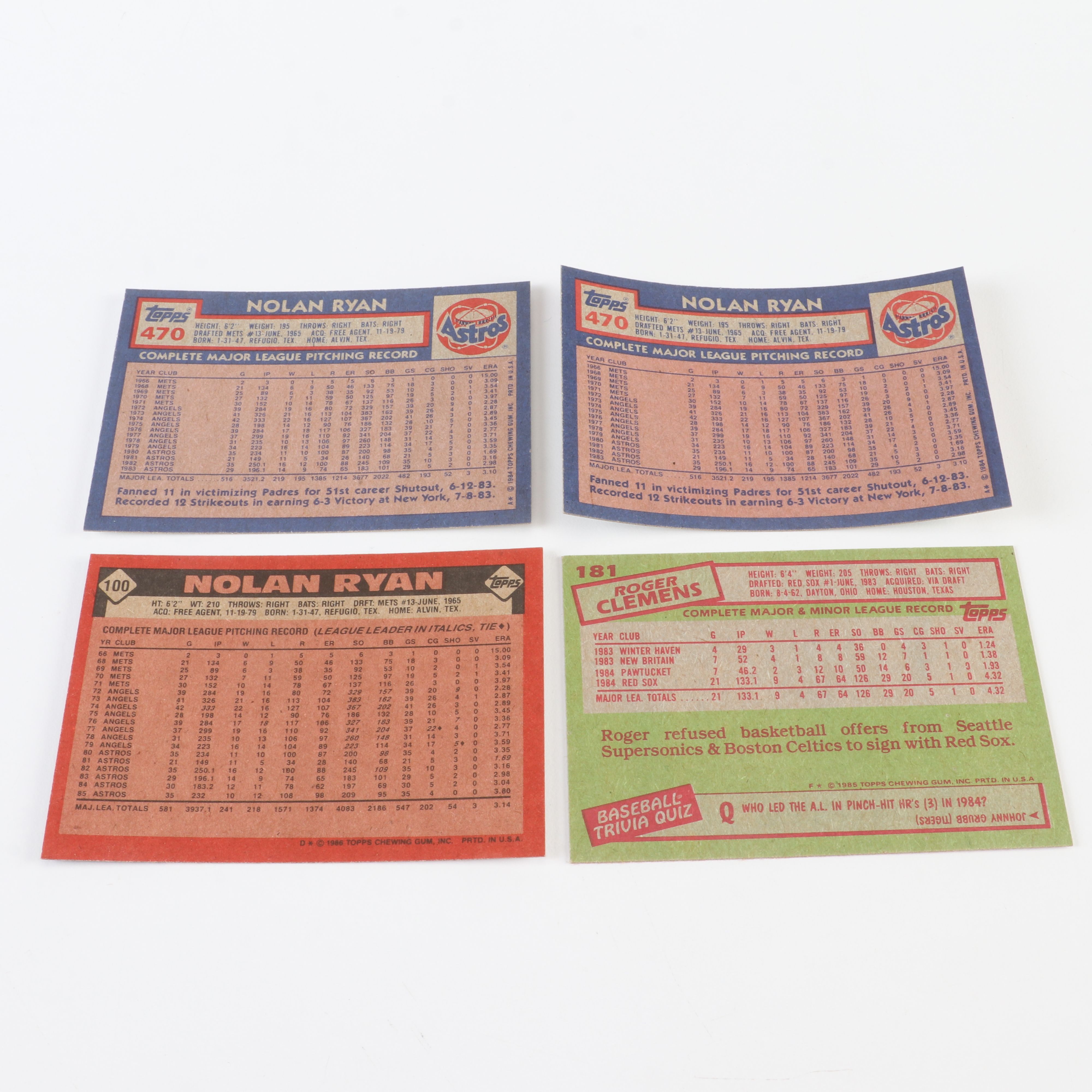 Topps Baseball Card Sets Featuring Clemens & Puckett Rookies, 1984-1986