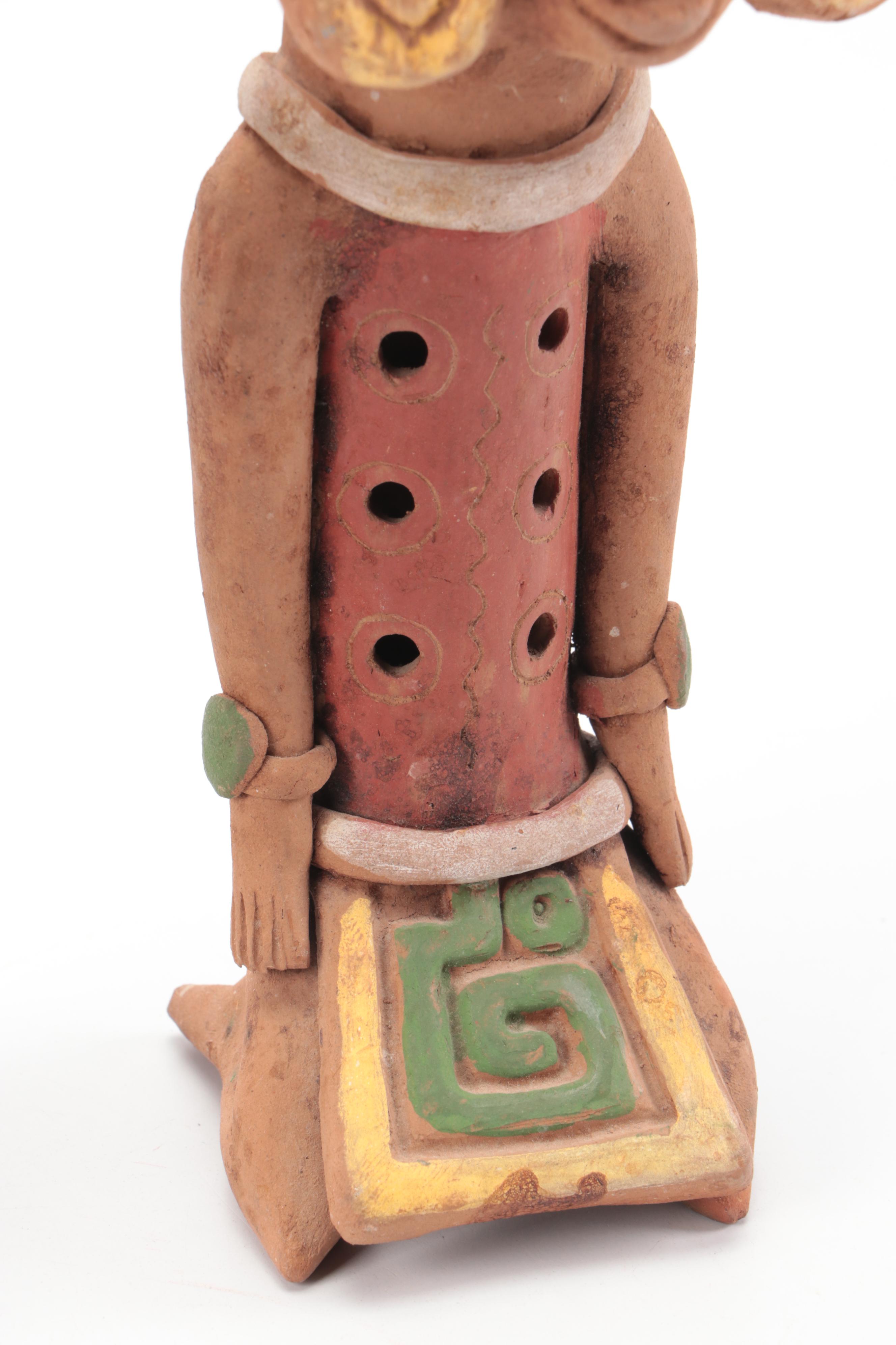 Mesoamerican Polychrome Decorated Figural Clay Flutes