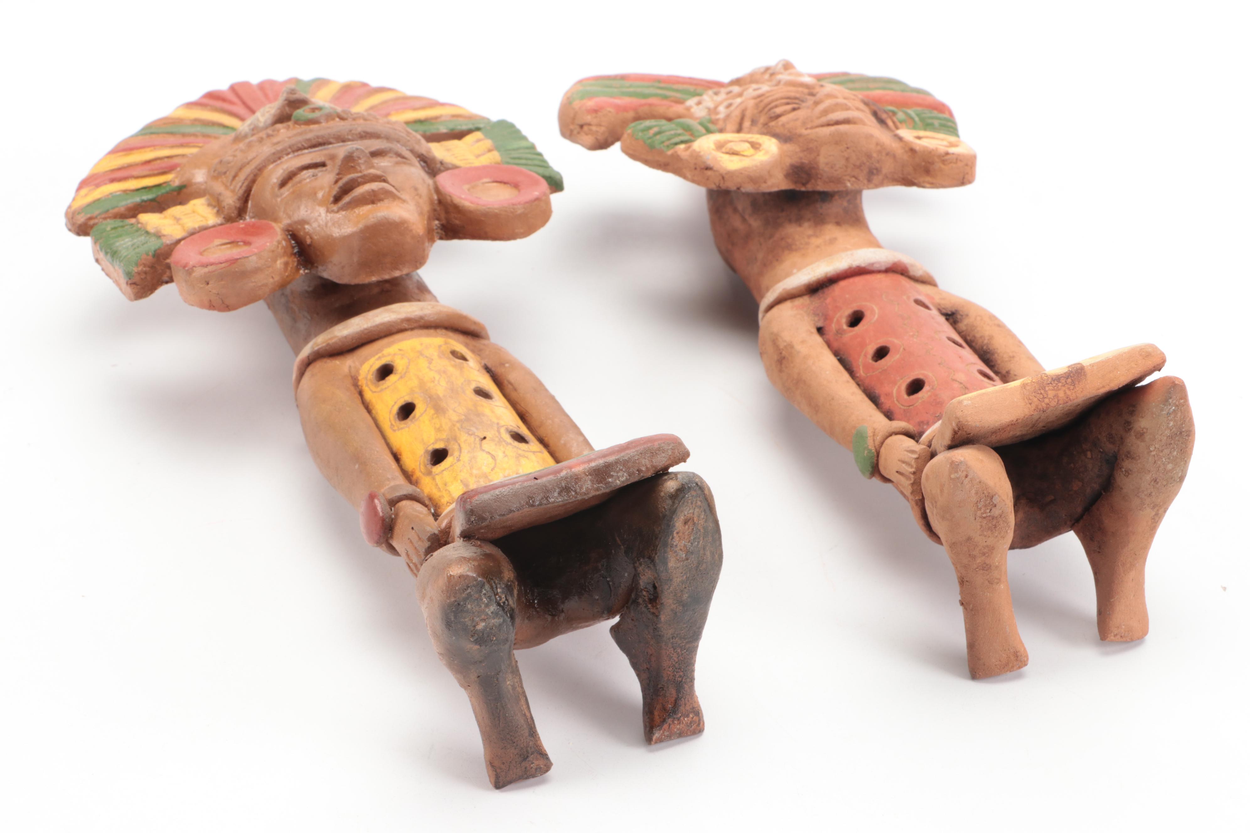 Mesoamerican Polychrome Decorated Figural Clay Flutes