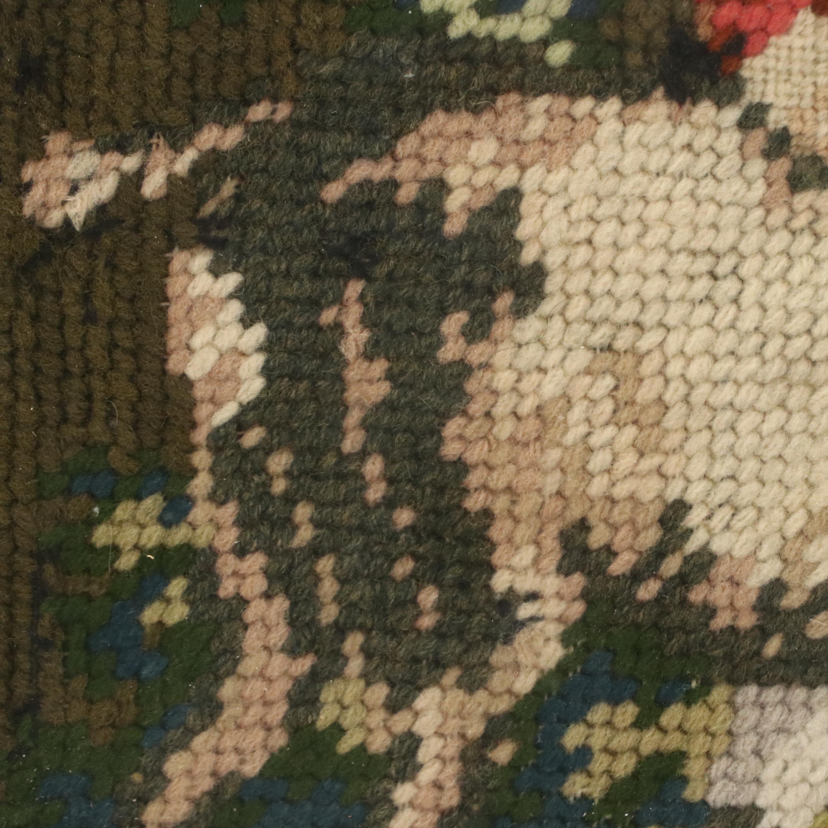 Needlepoint Panel of Young Courting Couple with Goat, Early to Mid-20th C.