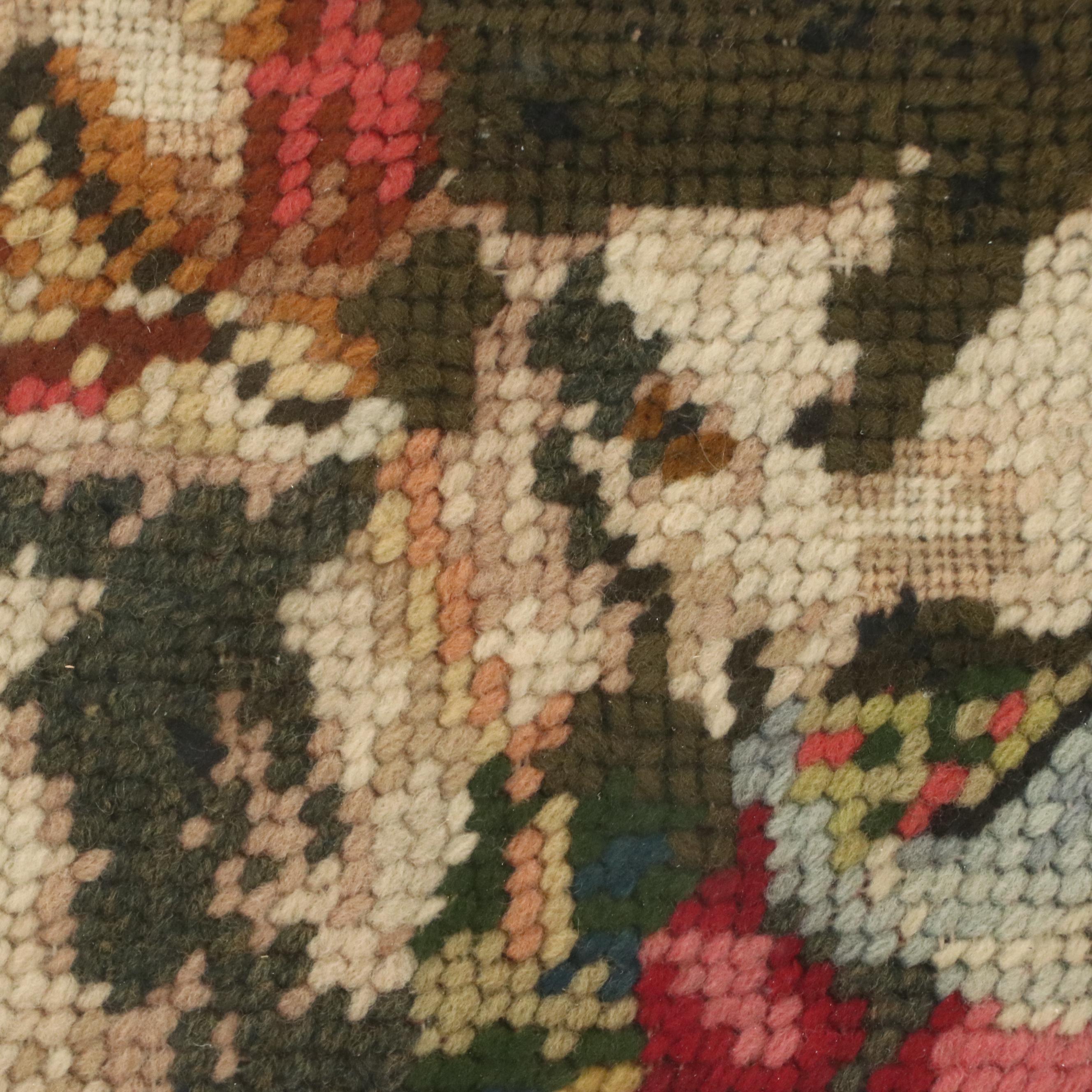 Needlepoint Panel of Young Courting Couple with Goat, Early to Mid-20th C.