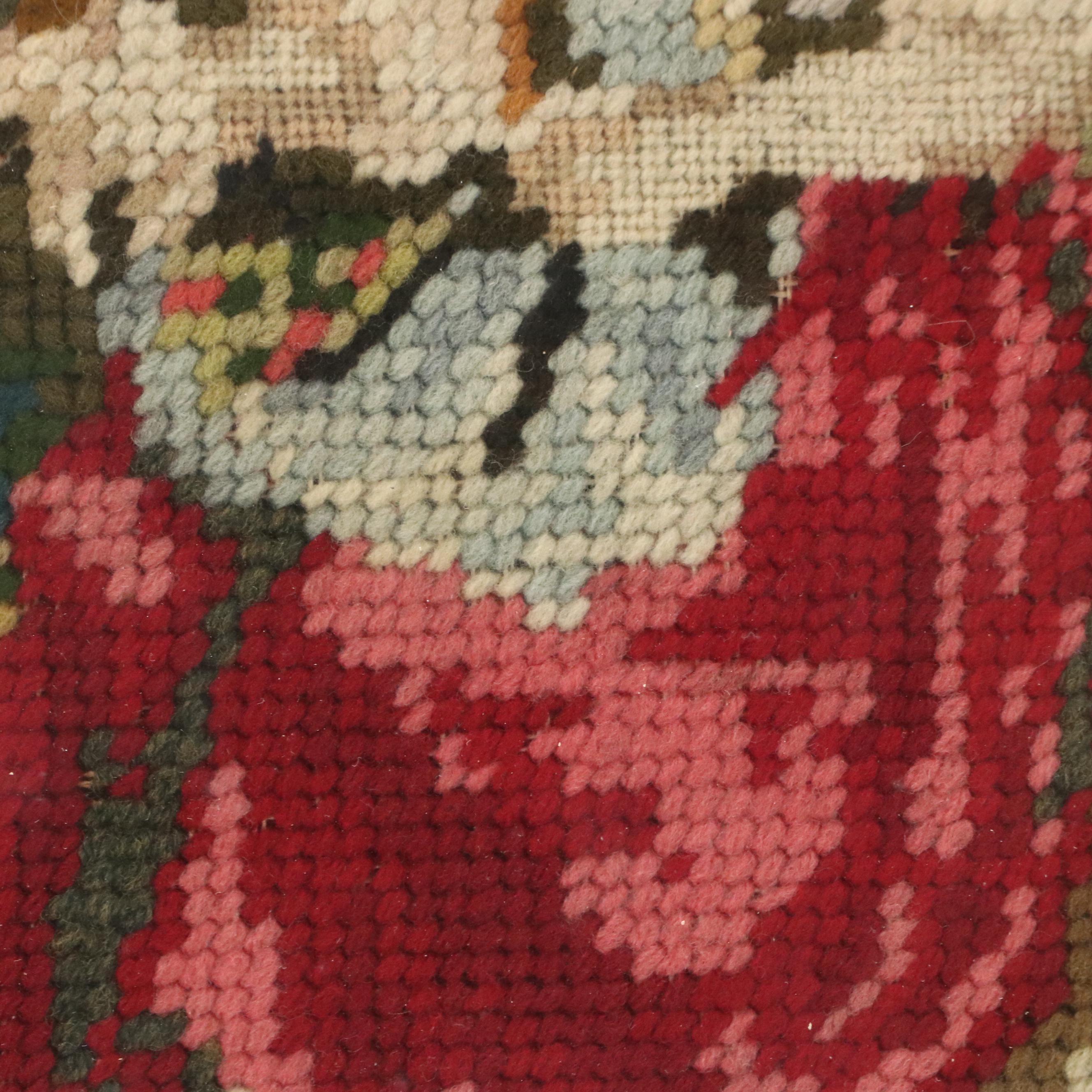 Needlepoint Panel of Young Courting Couple with Goat, Early to Mid-20th C.