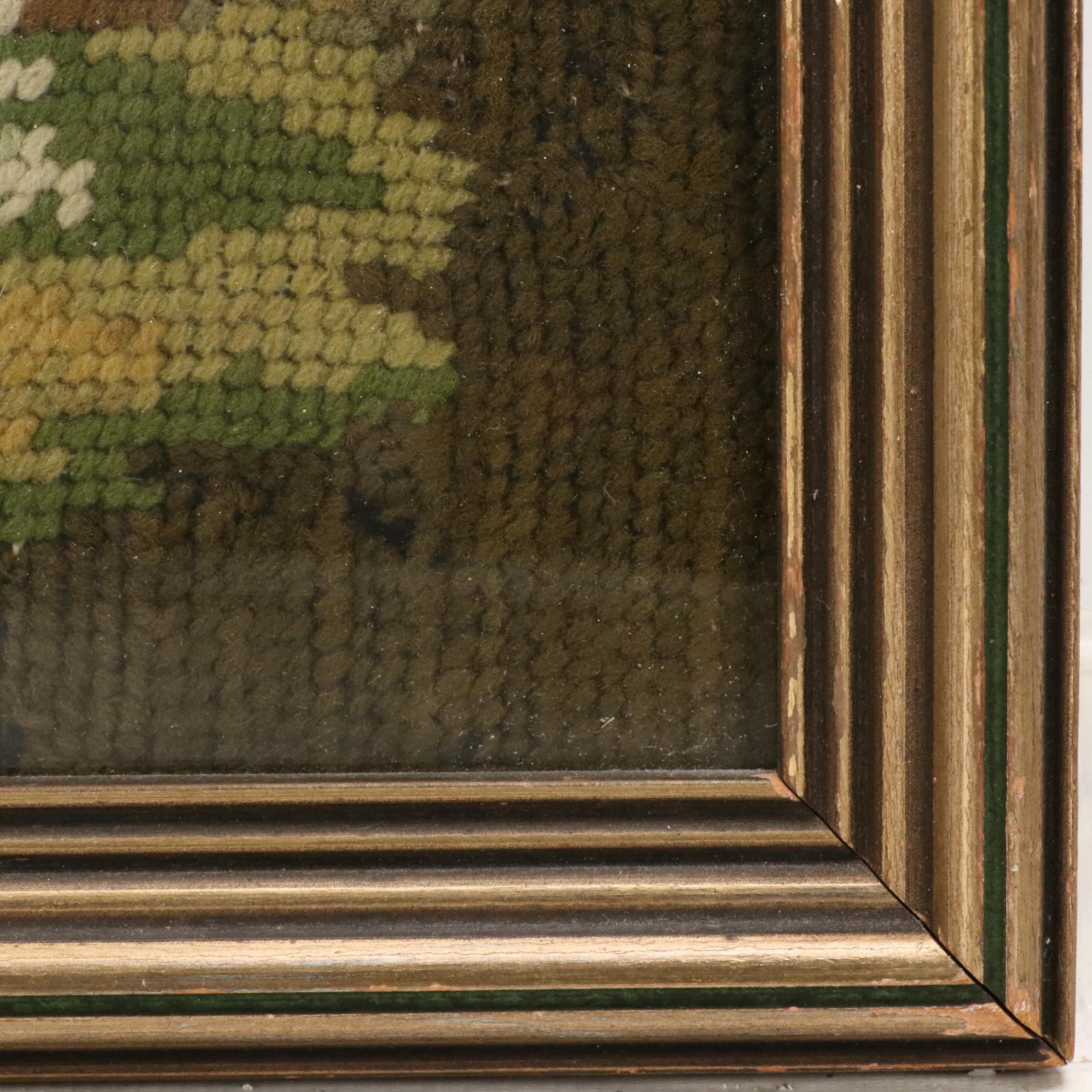 Needlepoint Panel of Young Courting Couple with Goat, Early to Mid-20th C.