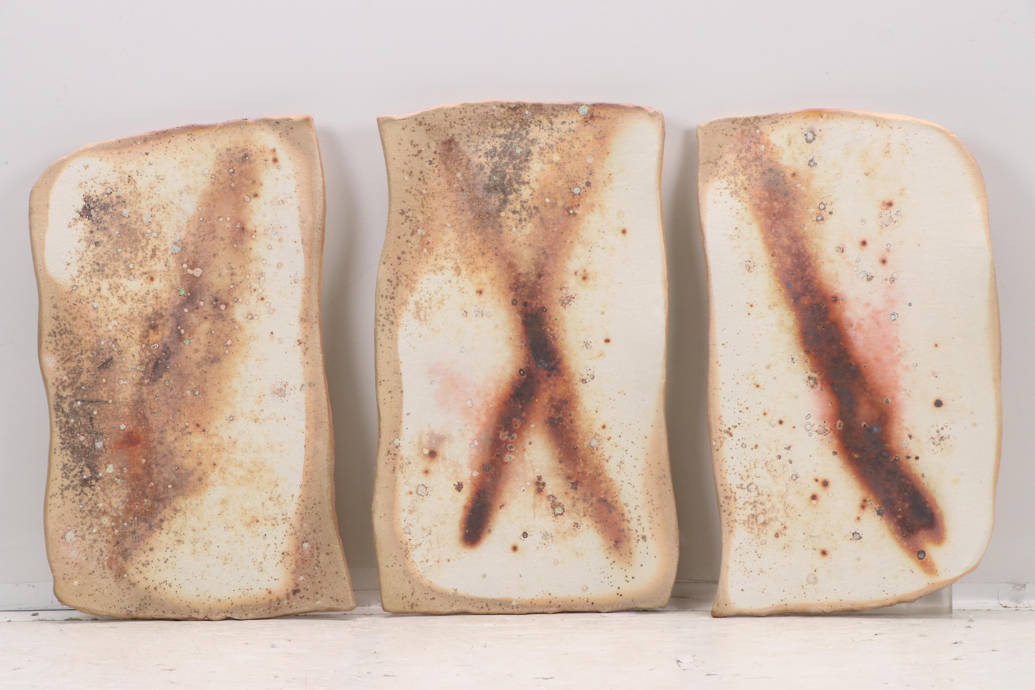 Walt Hyler Slab Pottery Raku Wall Art Trio, Circa 1980s