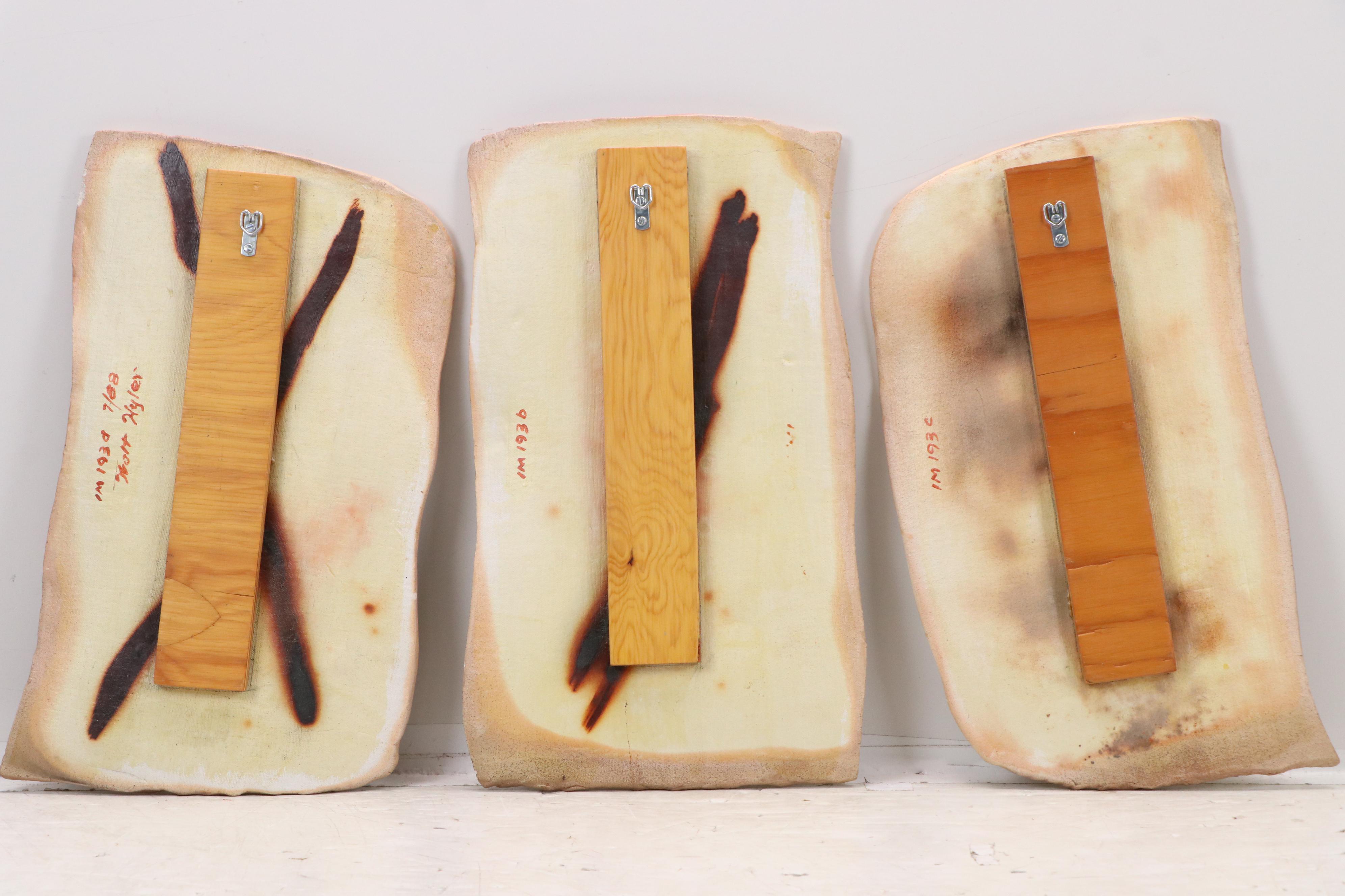 Walt Hyler Slab Pottery Raku Wall Art Trio, Circa 1980s