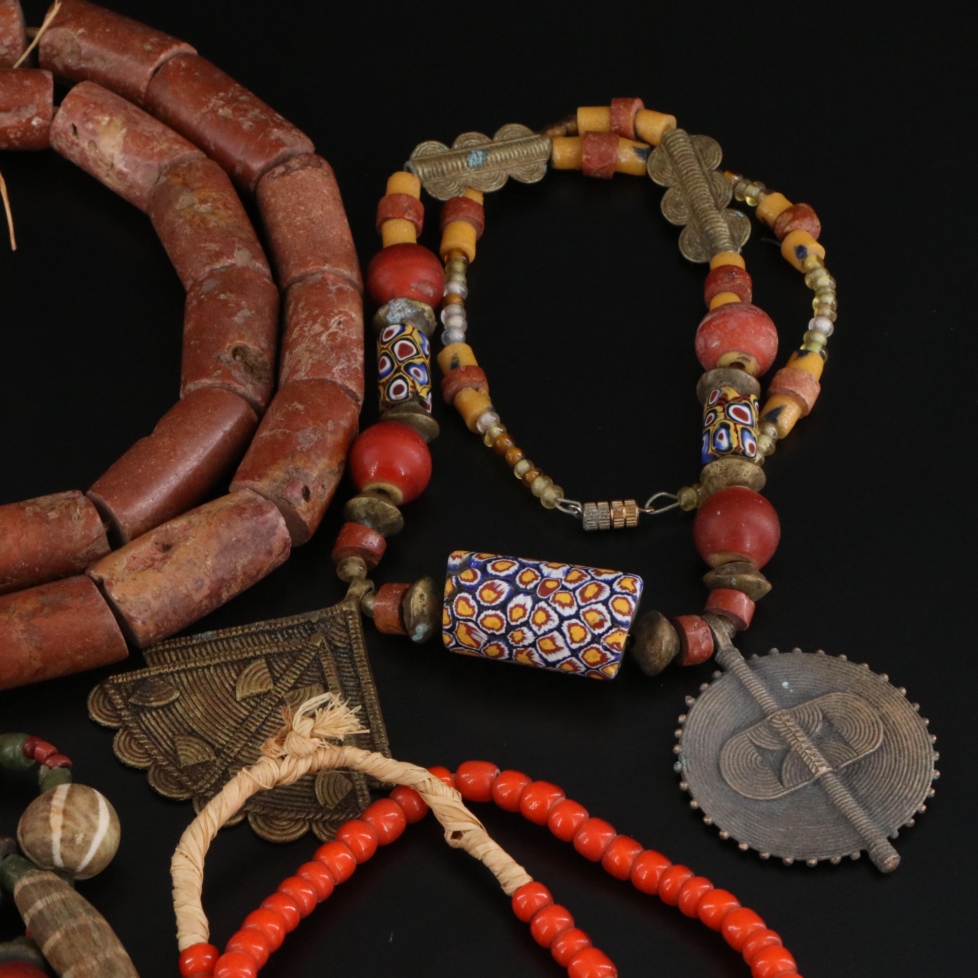 Oaxacan Ceramic Beads and African Brass Beads Featured in Necklaces and Hanks
