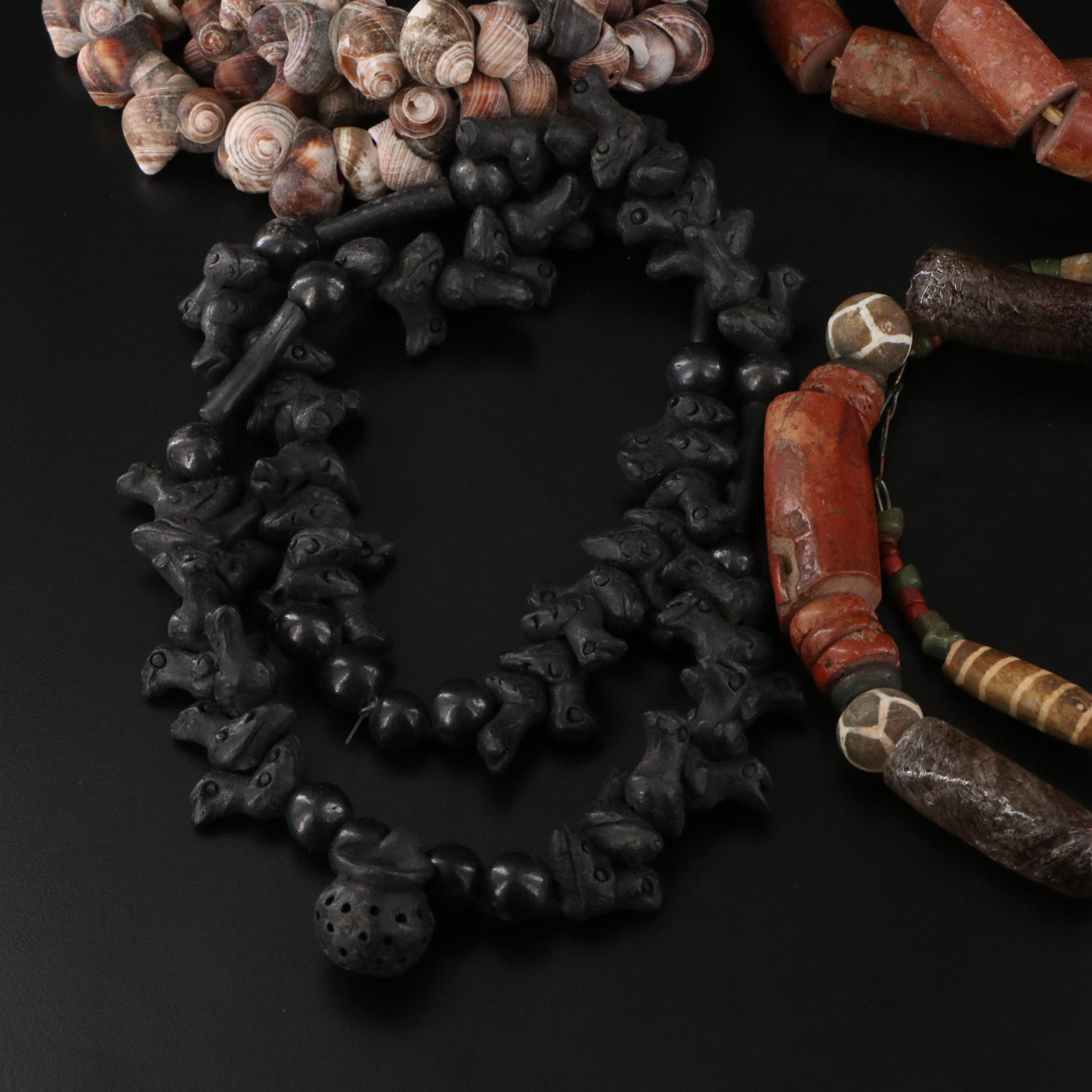 Oaxacan Ceramic Beads and African Brass Beads Featured in Necklaces and Hanks