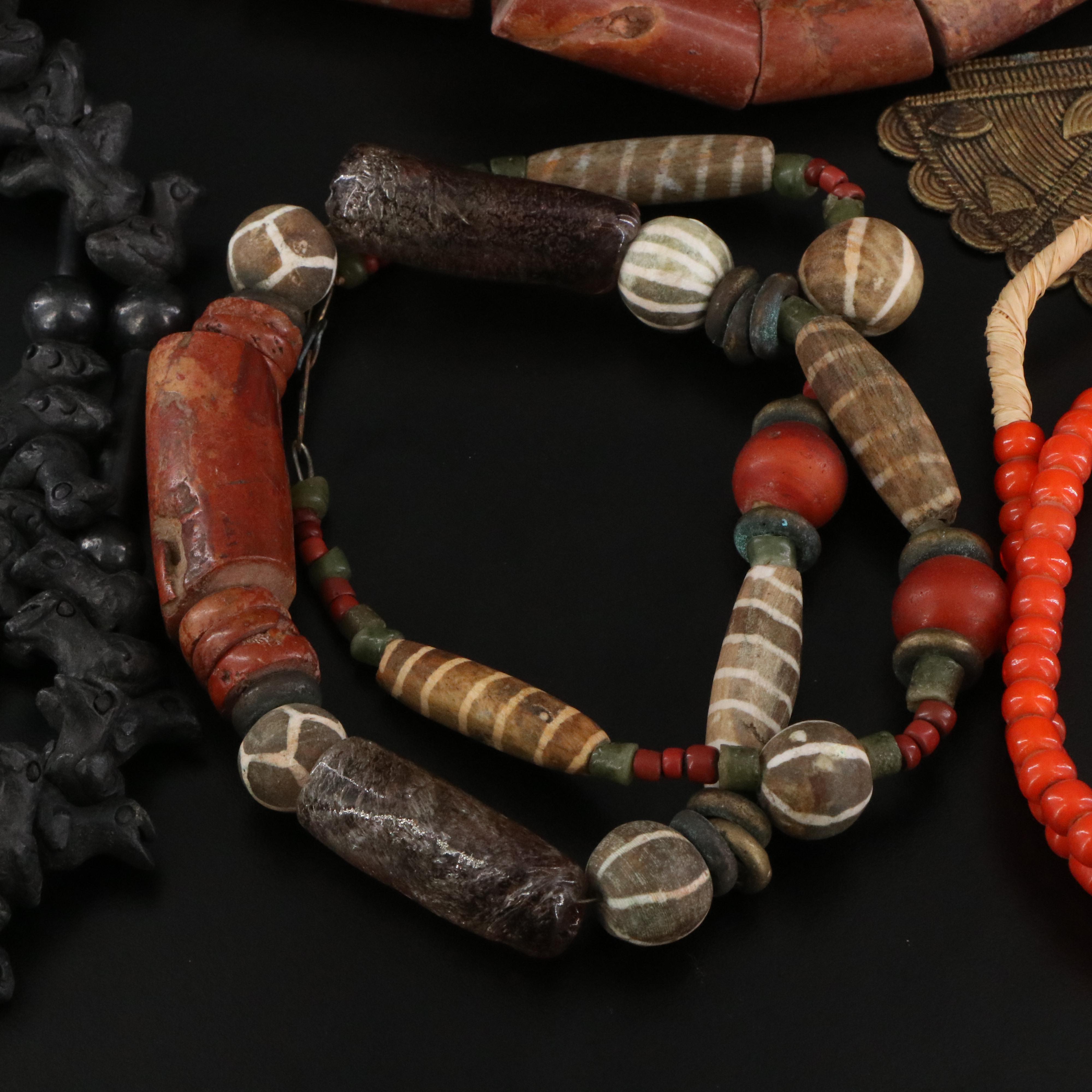 Oaxacan Ceramic Beads and African Brass Beads Featured in Necklaces and Hanks