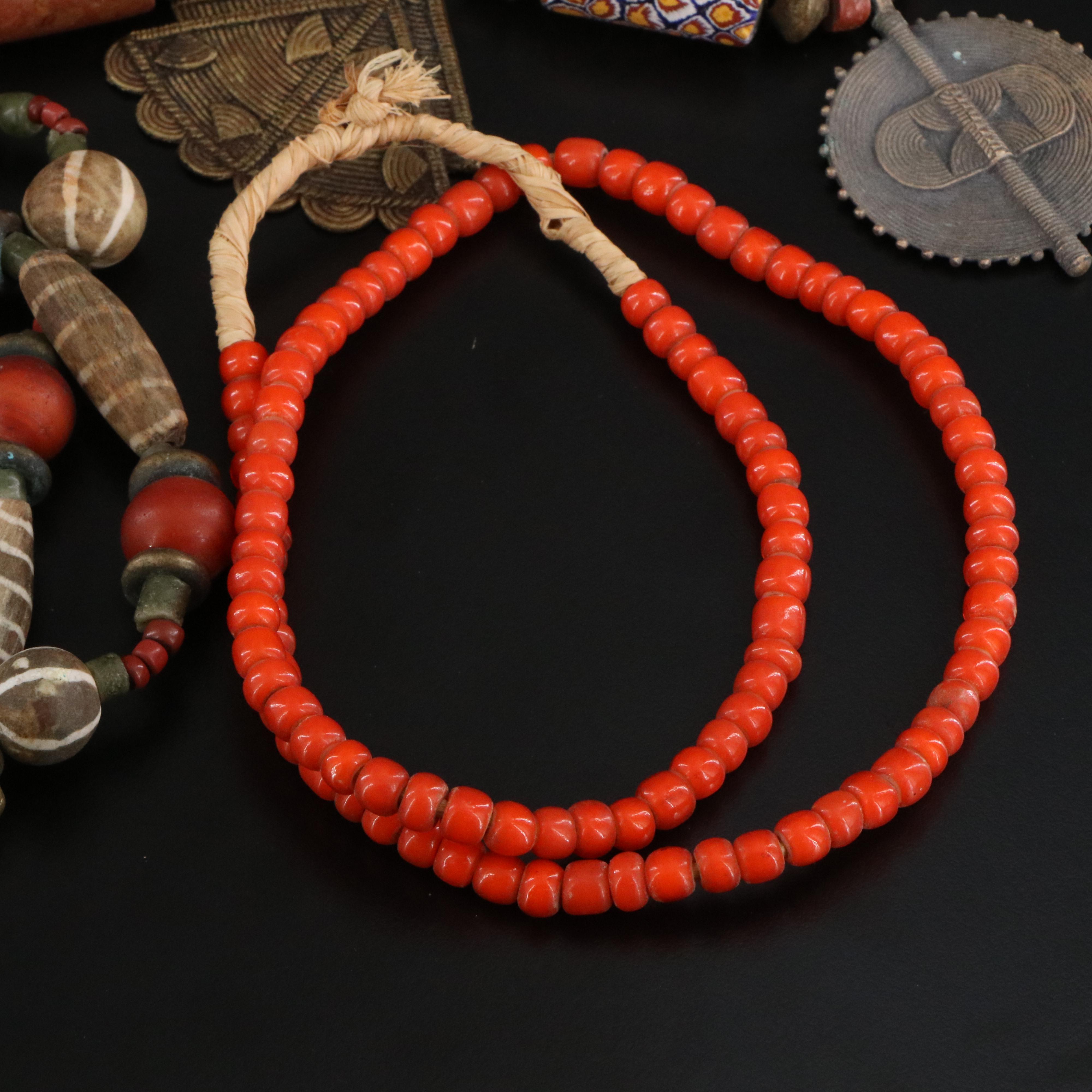 Oaxacan Ceramic Beads and African Brass Beads Featured in Necklaces and Hanks