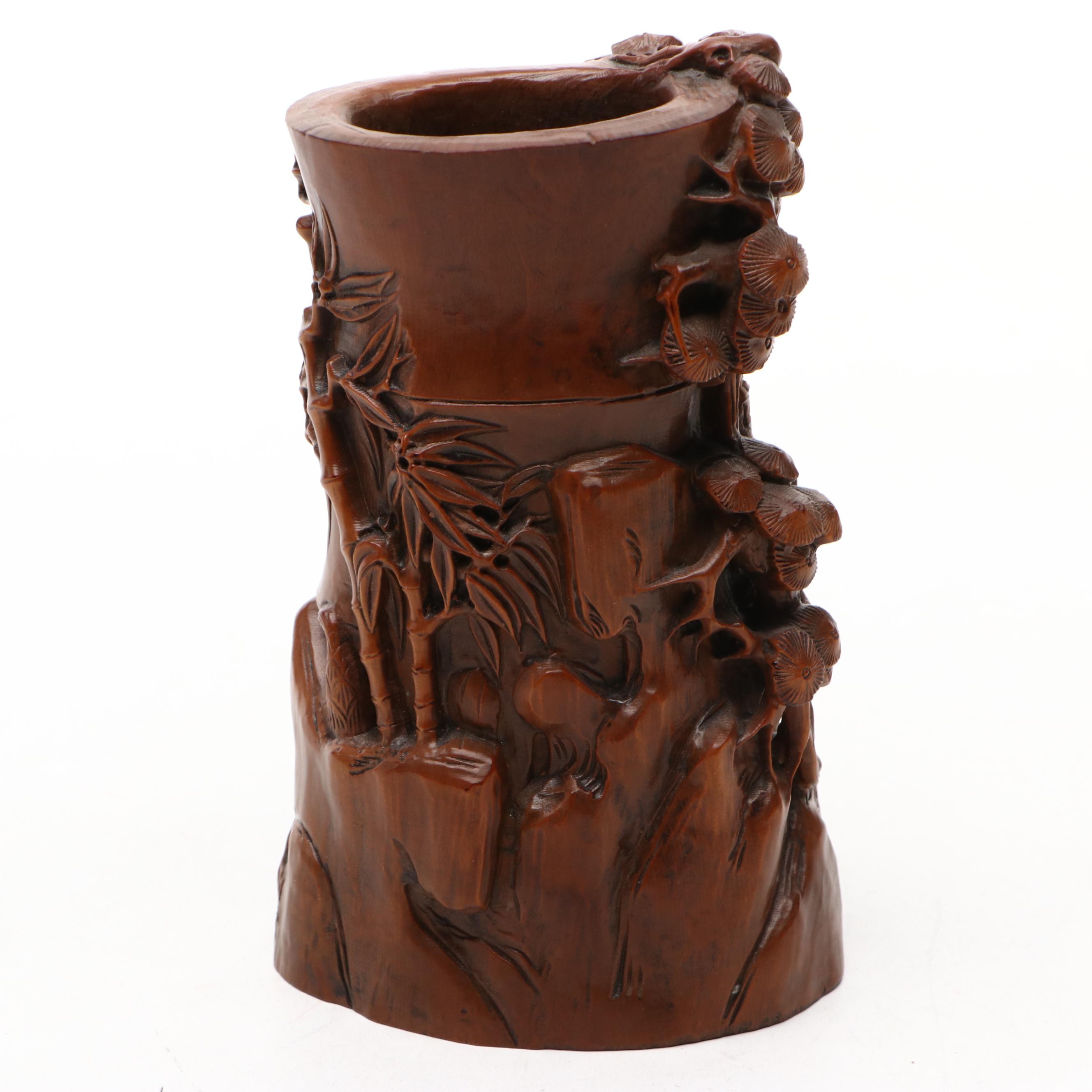 Chinese Style Bamboo Forest Scene Brush Pot