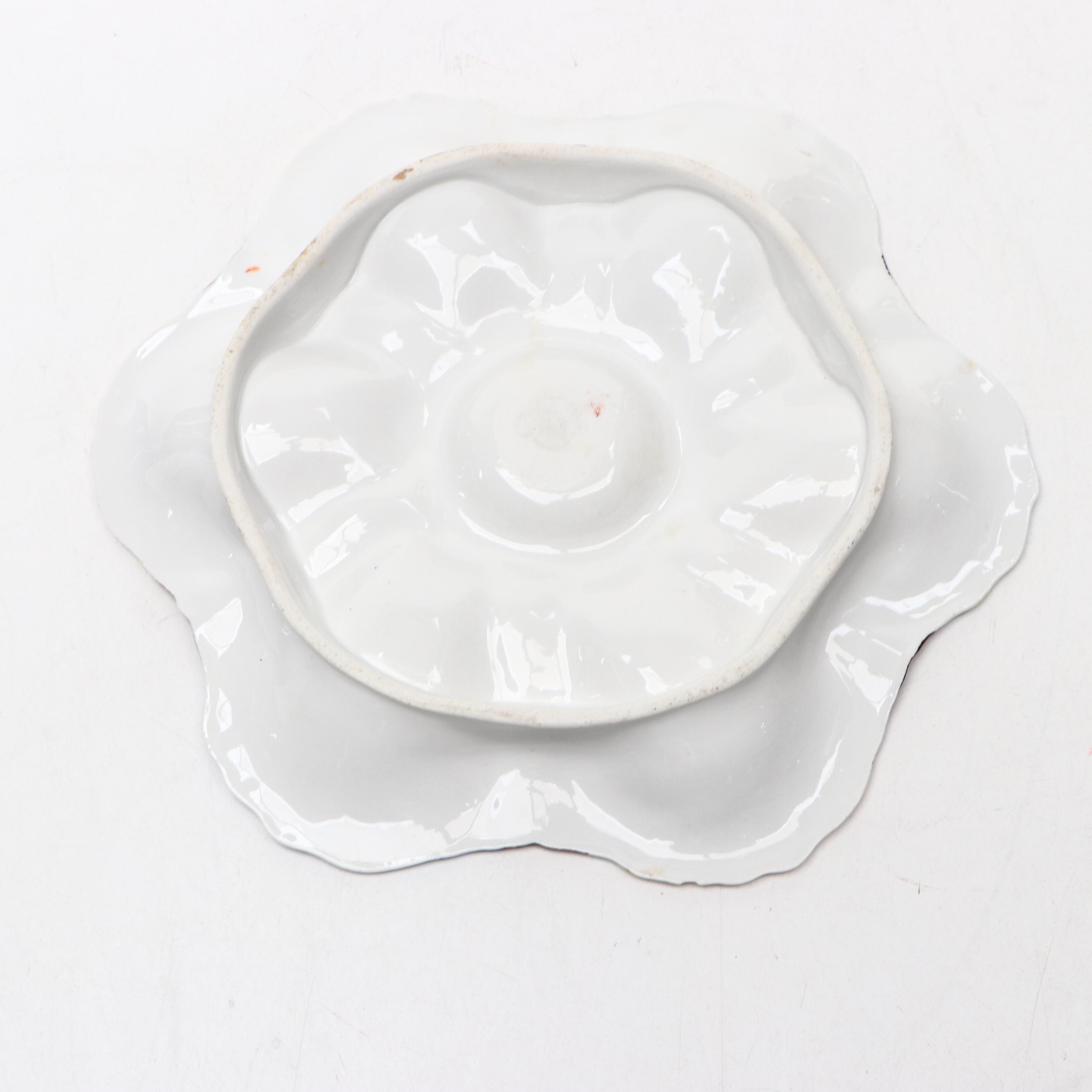 Continental European Hand-Painted Porcelain Oyster Plate