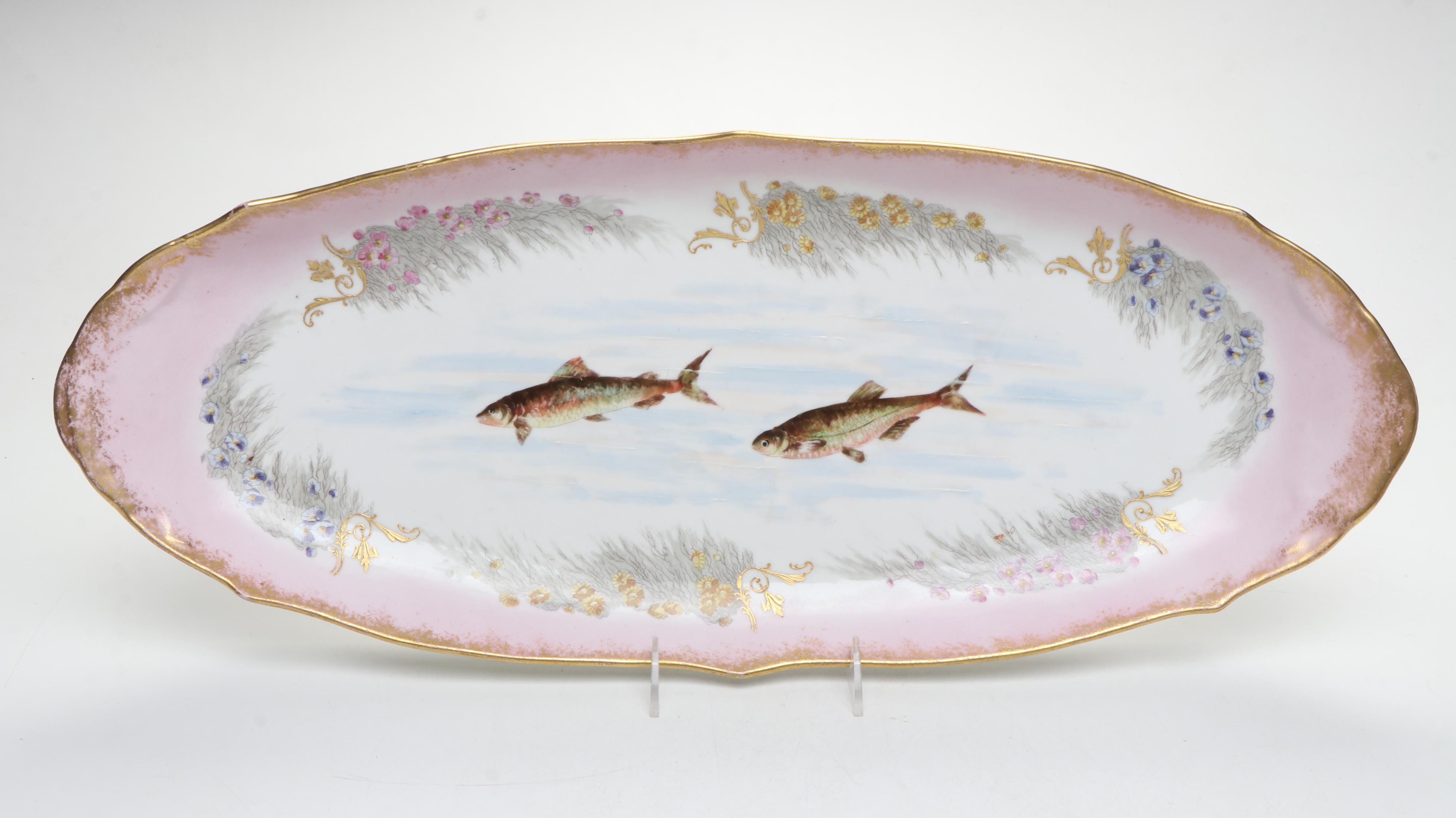 French Limoges Porcelain Fish Service, Late 19th/Early 20th Century
