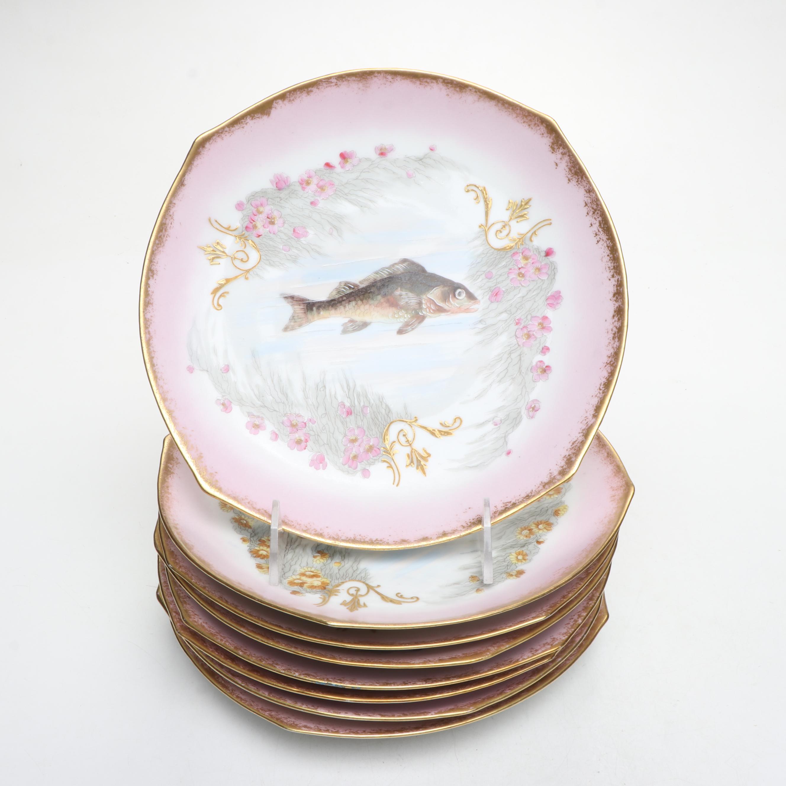 French Limoges Porcelain Fish Service, Late 19th/Early 20th Century