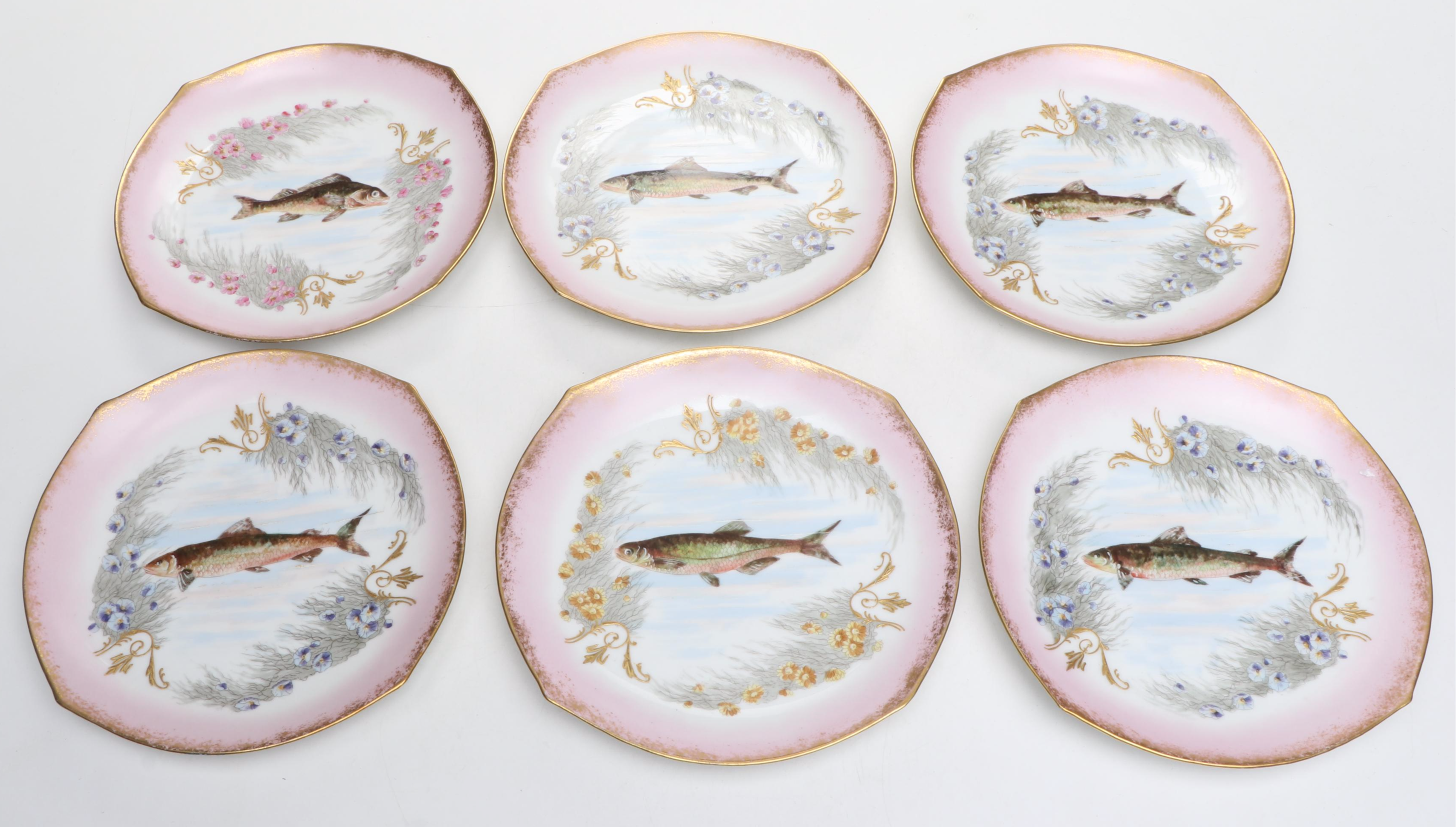 French Limoges Porcelain Fish Service, Late 19th/Early 20th Century