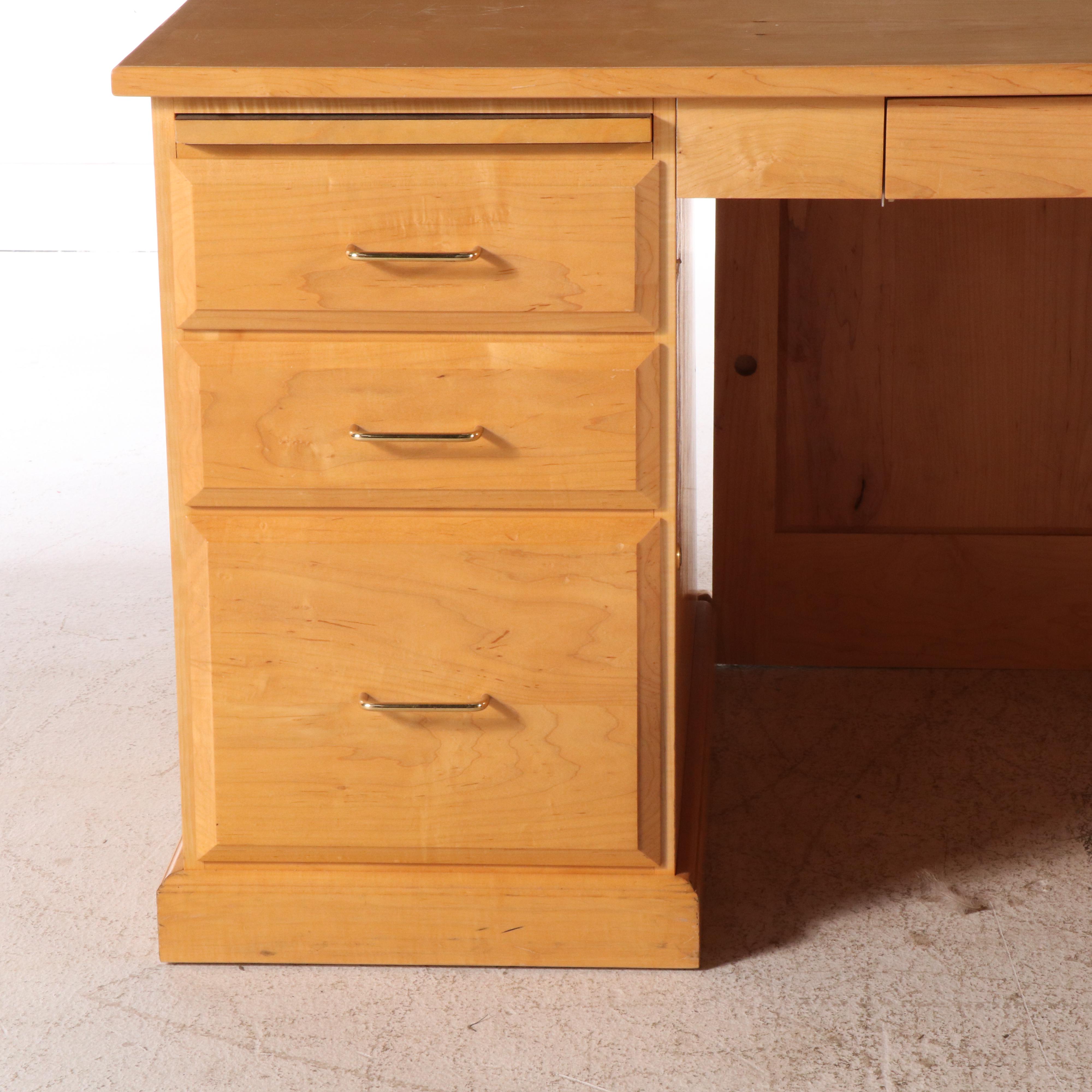 Traditional Style L-Shaped Desk with Faux Leather Office Chair