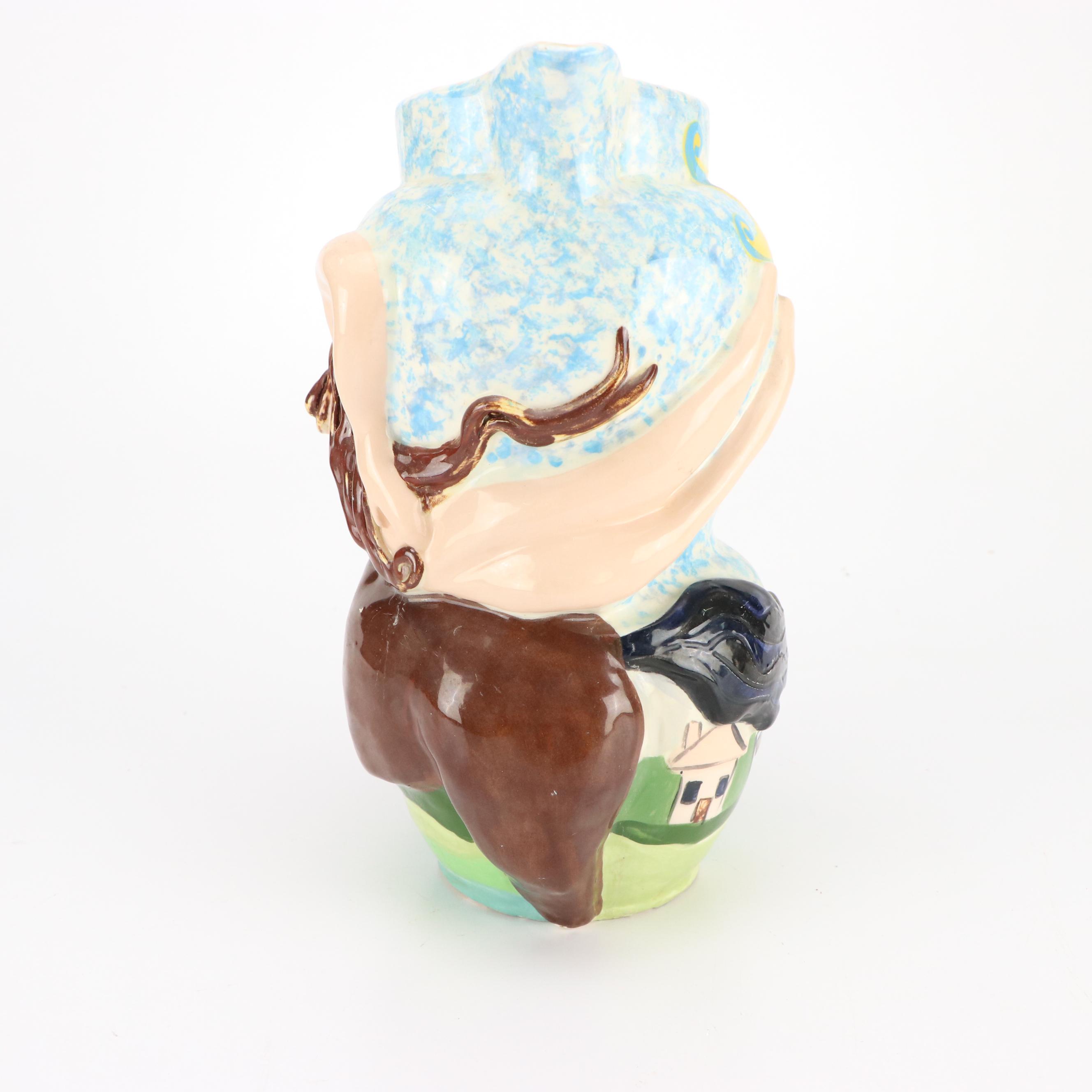 Lady Godiva on Horse Ceramic Vase, Italian Toleware Candlesticks, with Party Cow