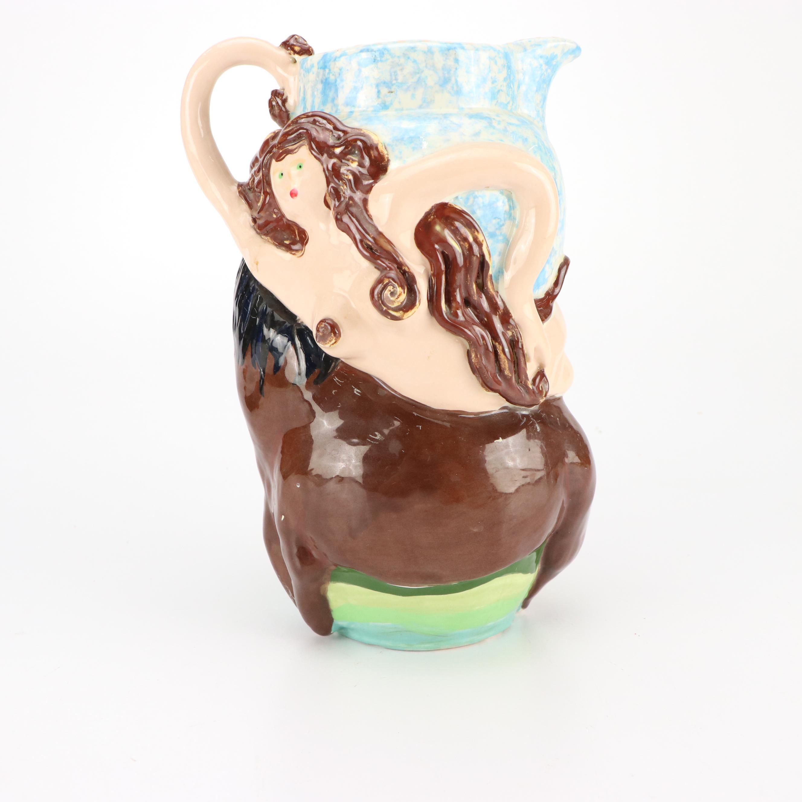 Lady Godiva on Horse Ceramic Vase, Italian Toleware Candlesticks, with Party Cow