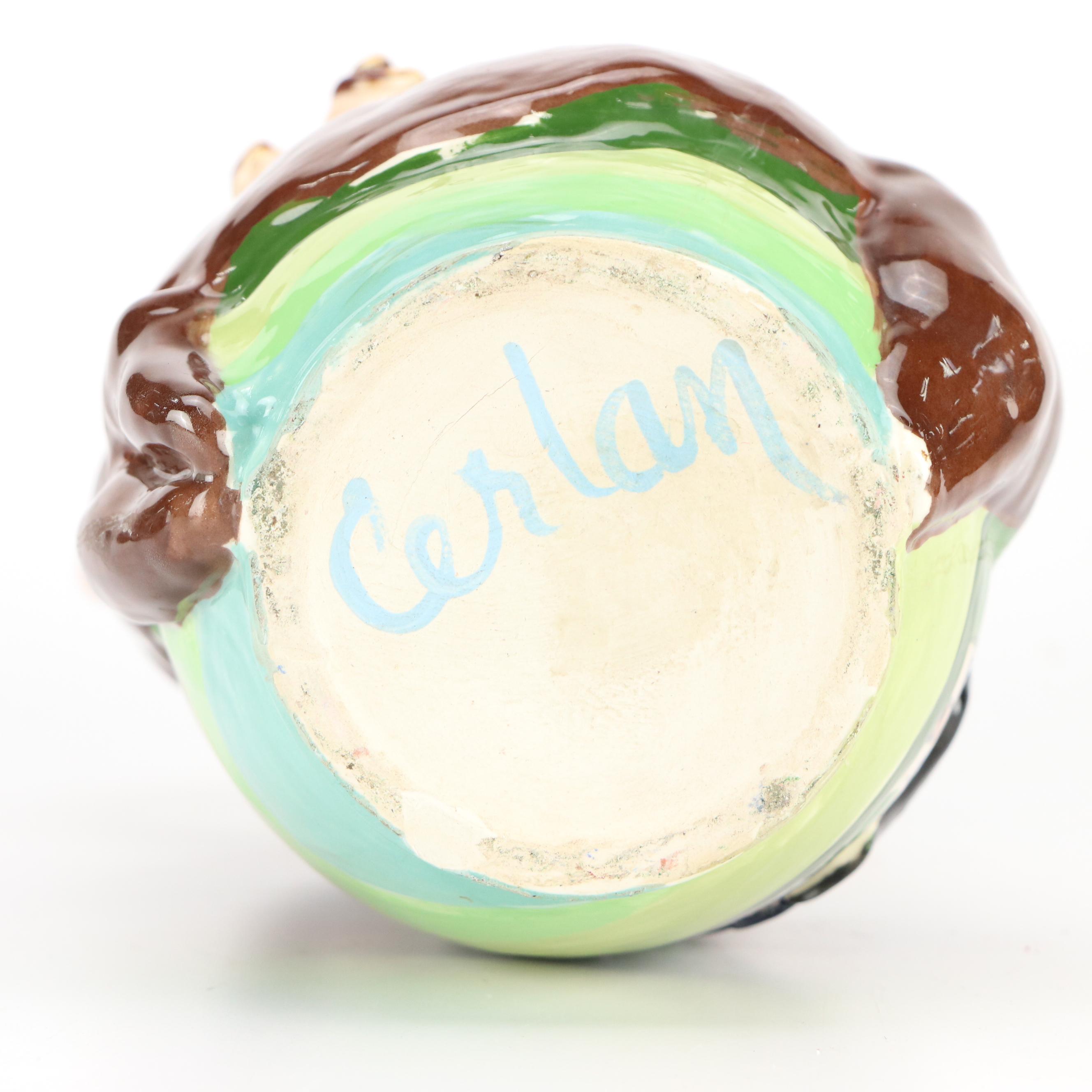 Lady Godiva on Horse Ceramic Vase, Italian Toleware Candlesticks, with Party Cow