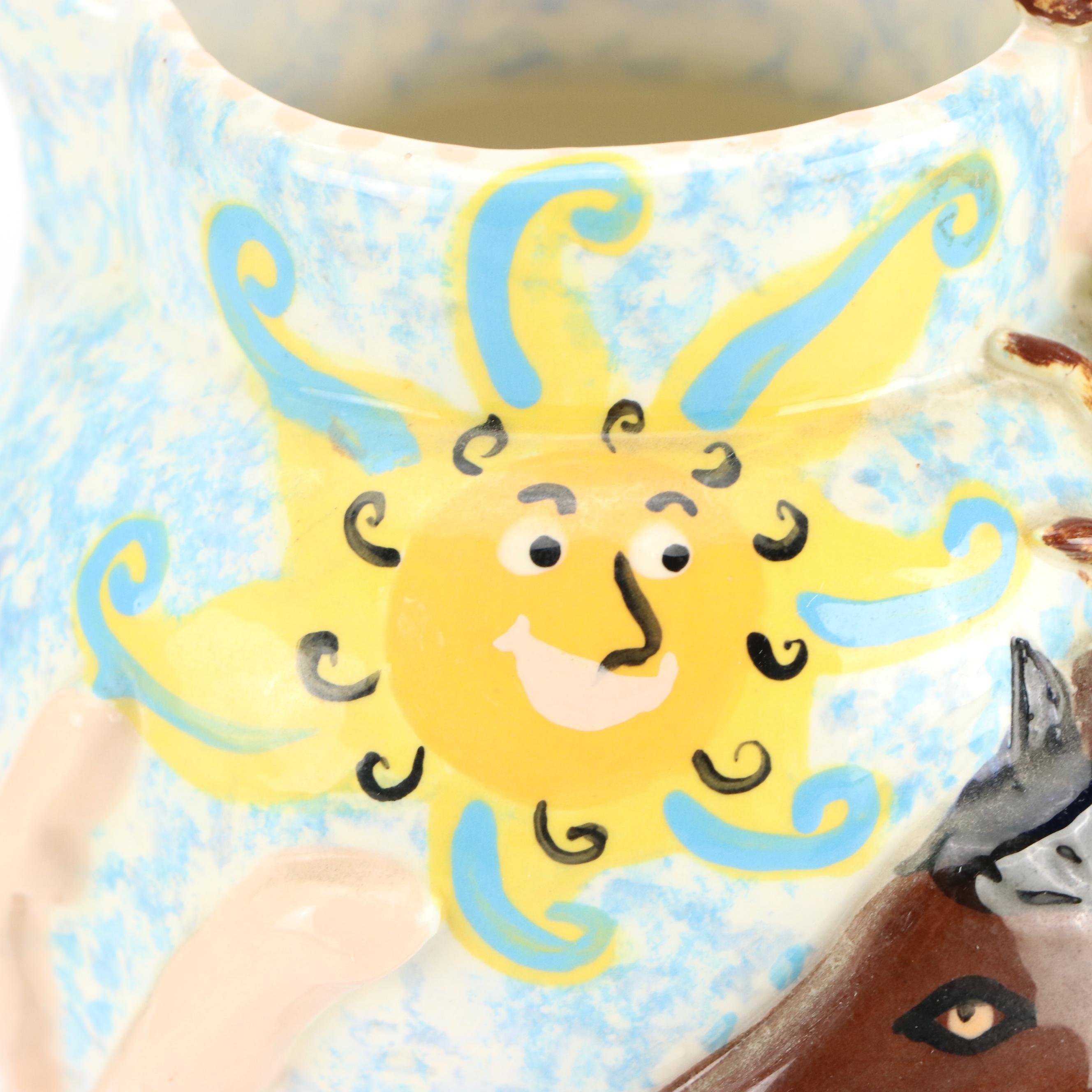 Lady Godiva on Horse Ceramic Vase, Italian Toleware Candlesticks, with Party Cow