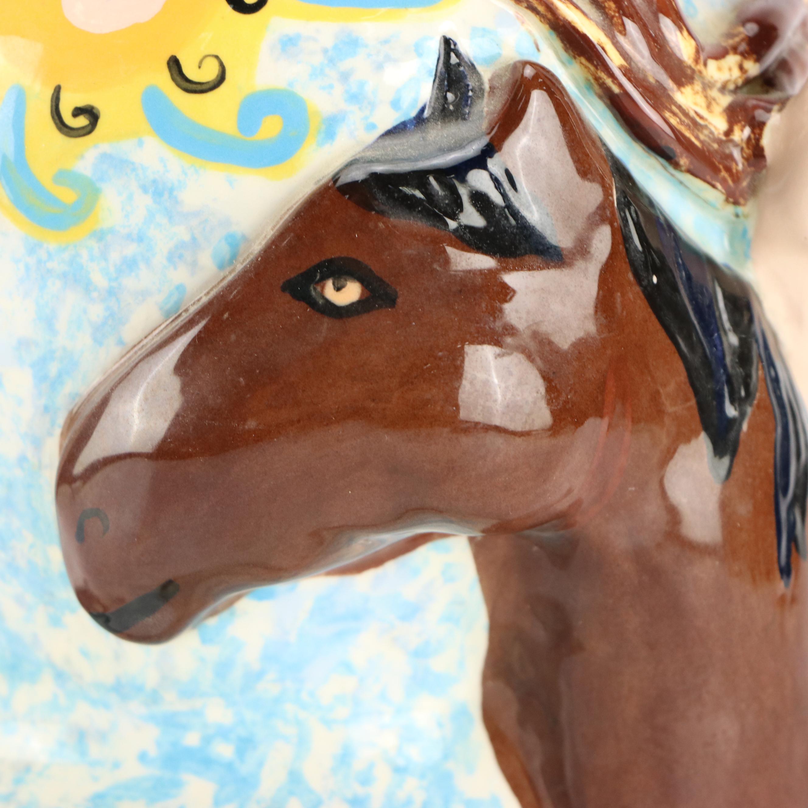 Lady Godiva on Horse Ceramic Vase, Italian Toleware Candlesticks, with Party Cow