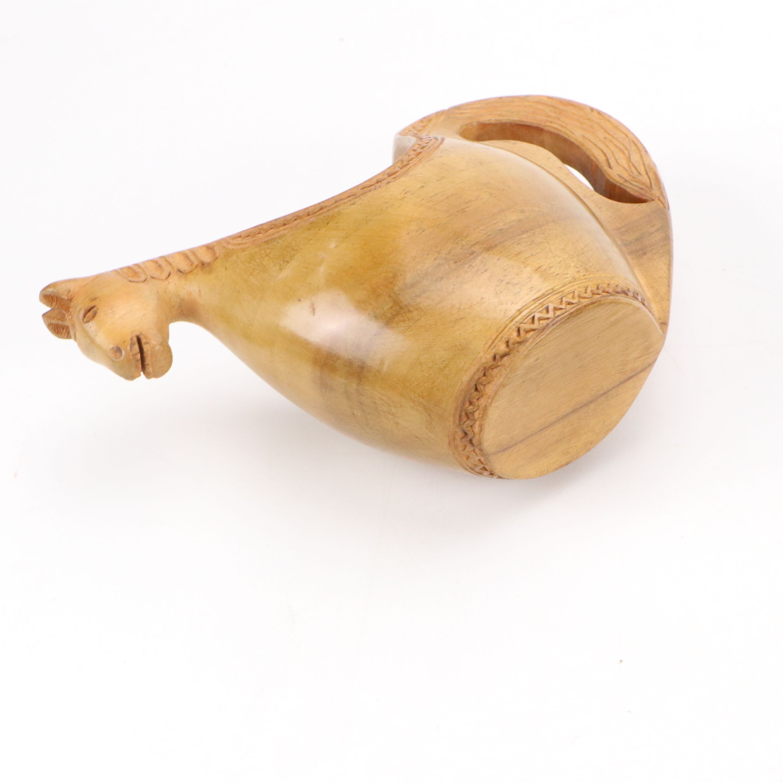 Continental Folk Art Horse Shepherd's Cup with Hand-Carved Wooden Spoons, 1980s