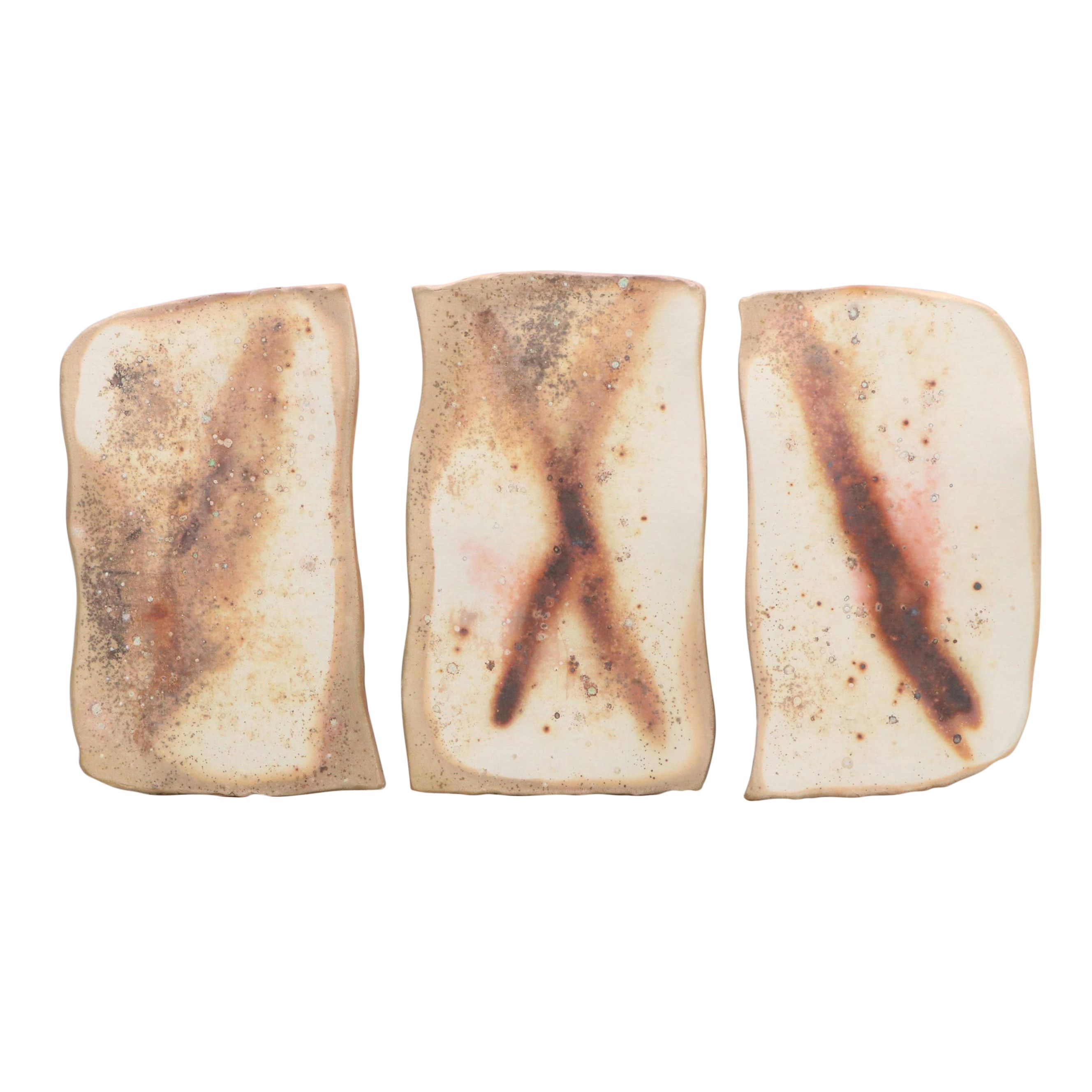 Walt Hyler Slab Pottery Raku Wall Art Trio, Circa 1980s