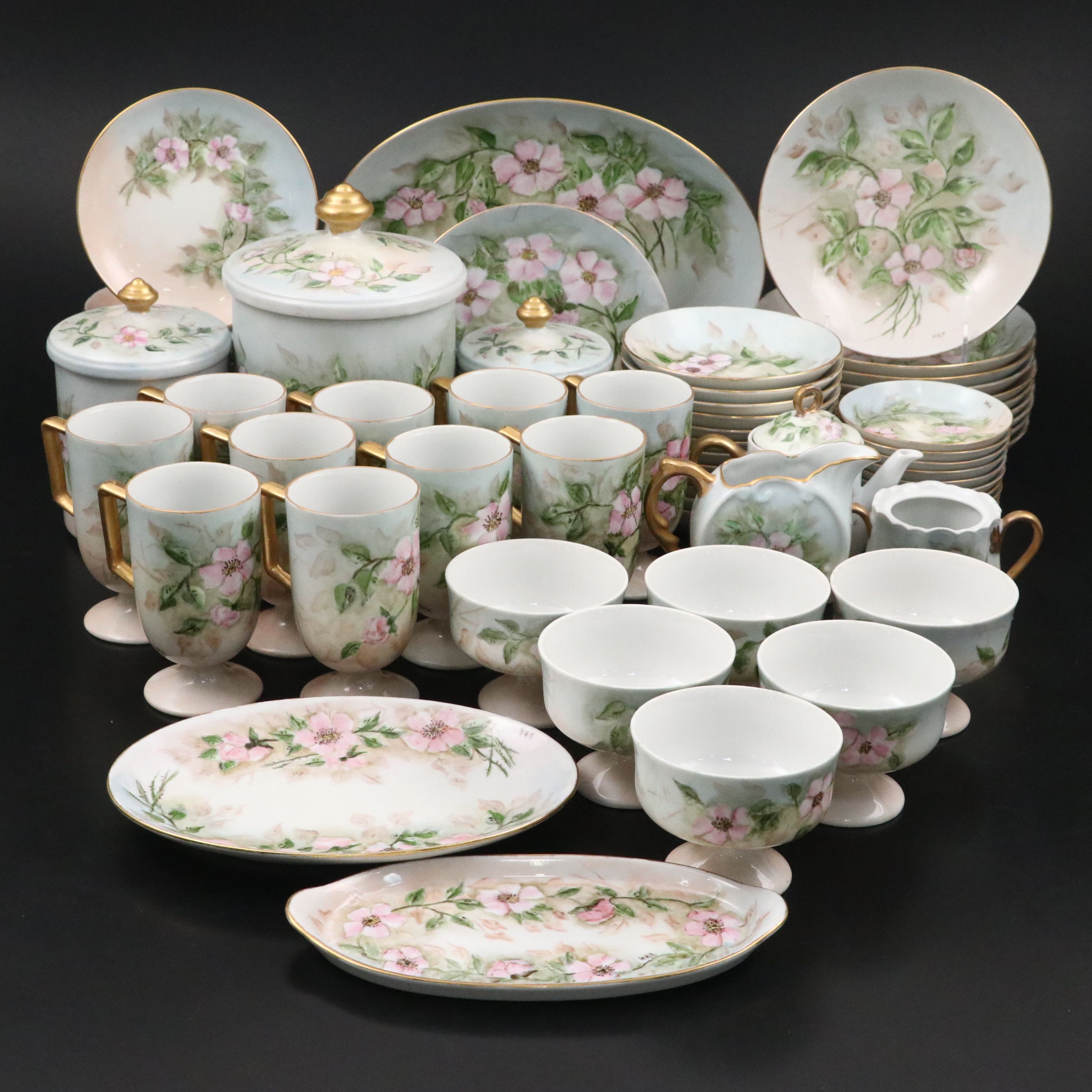 Hobbyist Hand-Painted Porcelain Dinnerware, Early to Mid-20th Century