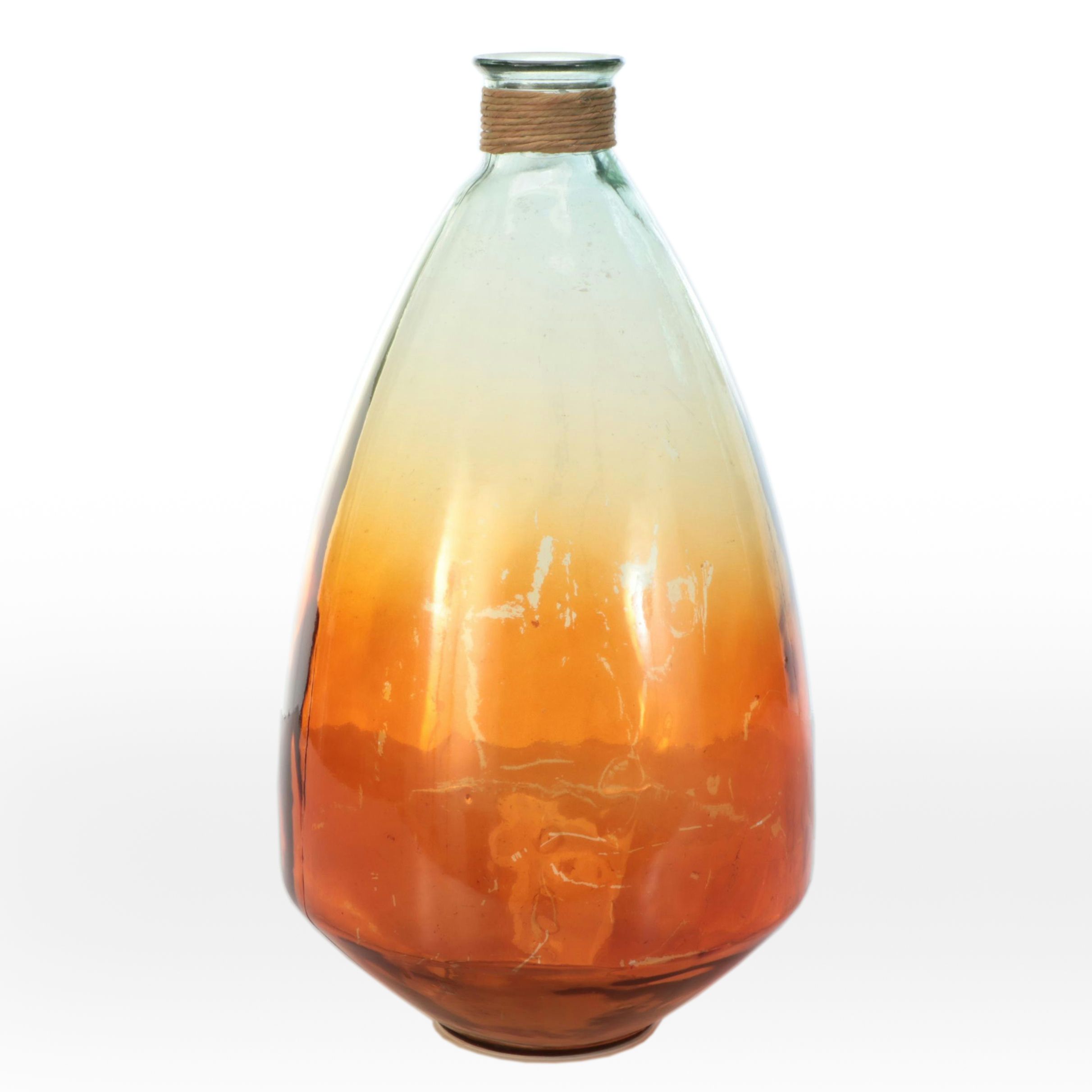 Orange Tinted and Twine Wrapped Glass Vase