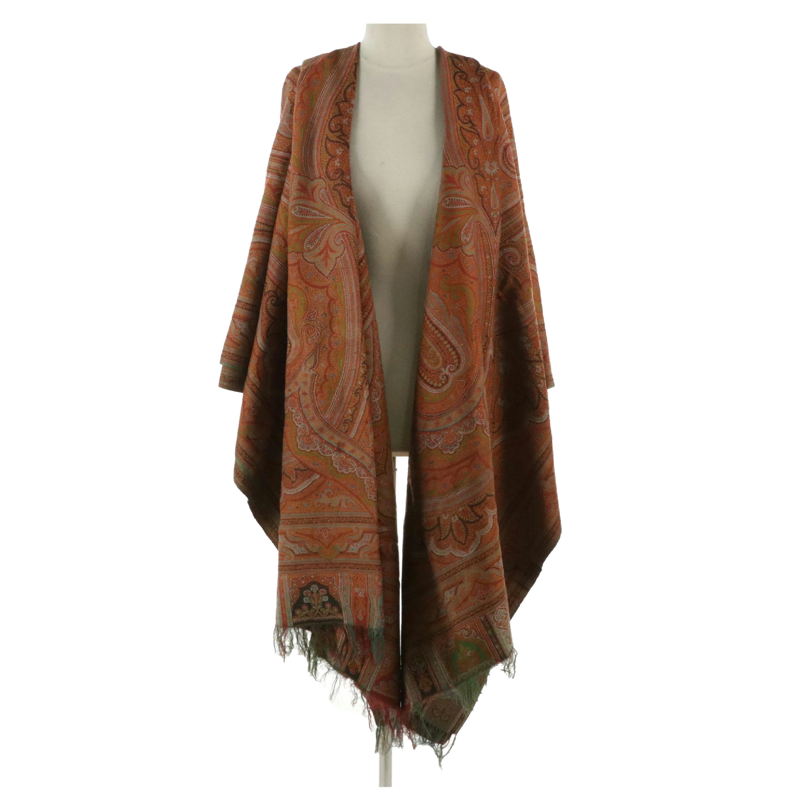 Kashmir Paisley Wool Shawl, Mid to Late 19th Century