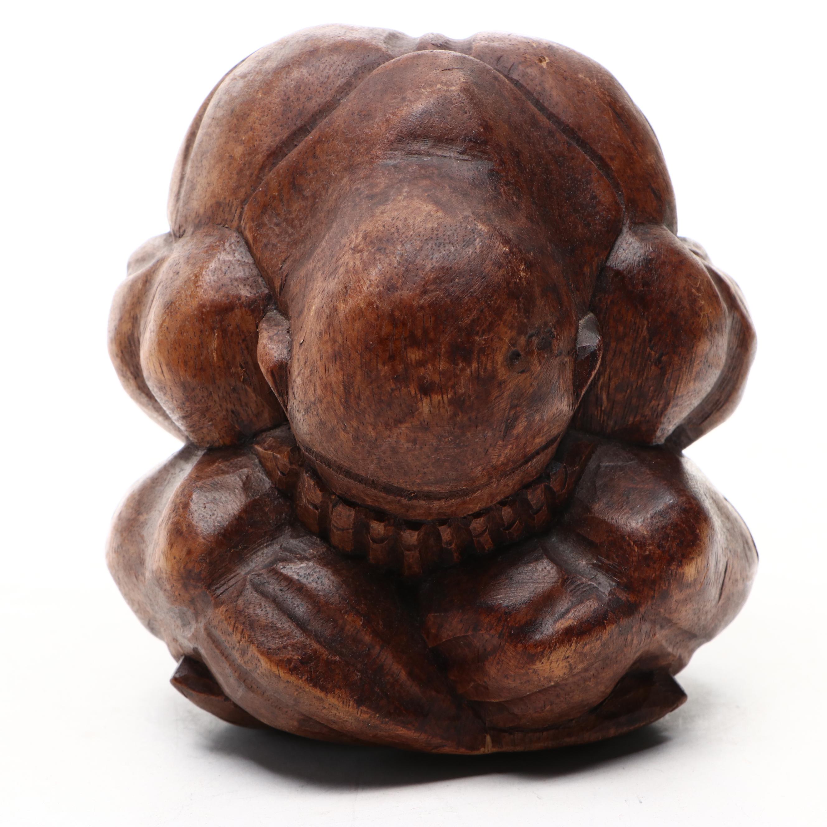 East Asian Hand-Carved Teak Weeping Yogi Figure
