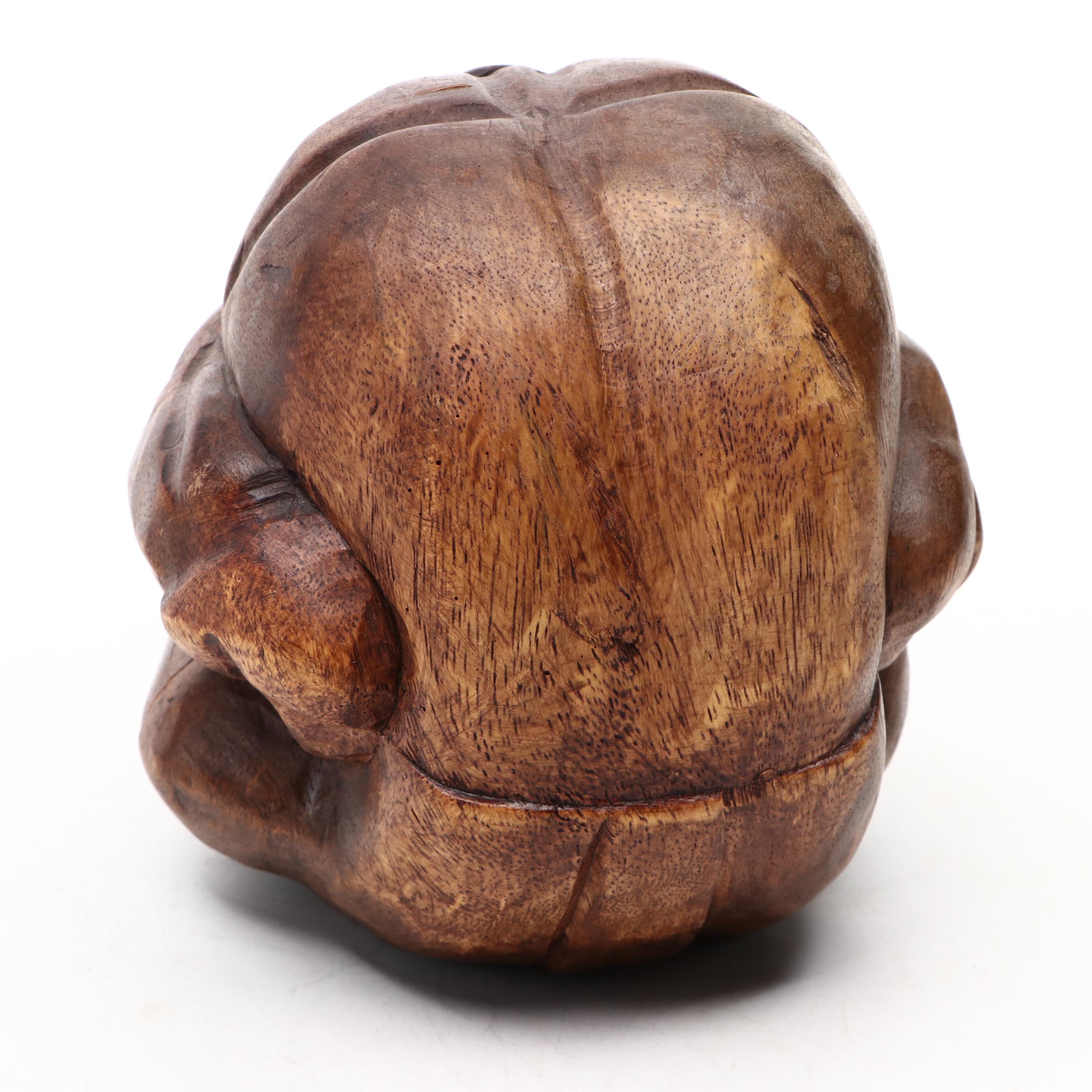 East Asian Hand-Carved Teak Weeping Yogi Figure