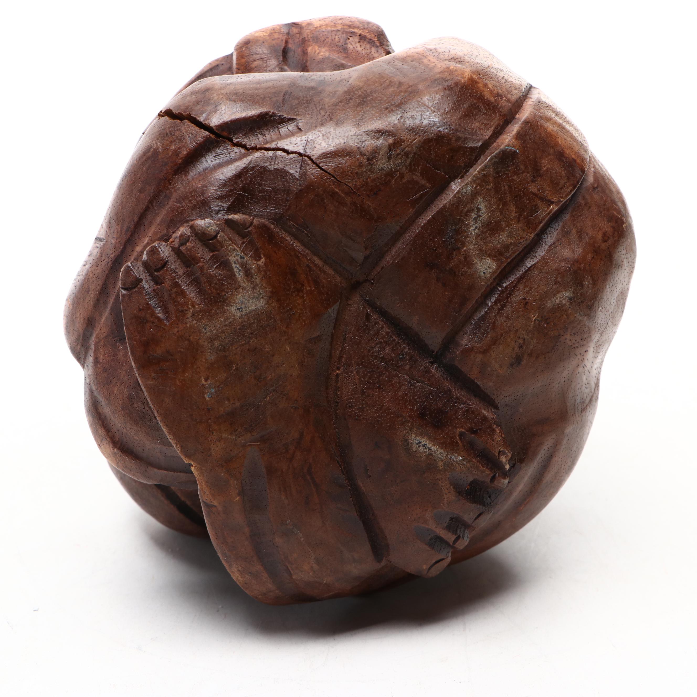 East Asian Hand-Carved Teak Weeping Yogi Figure