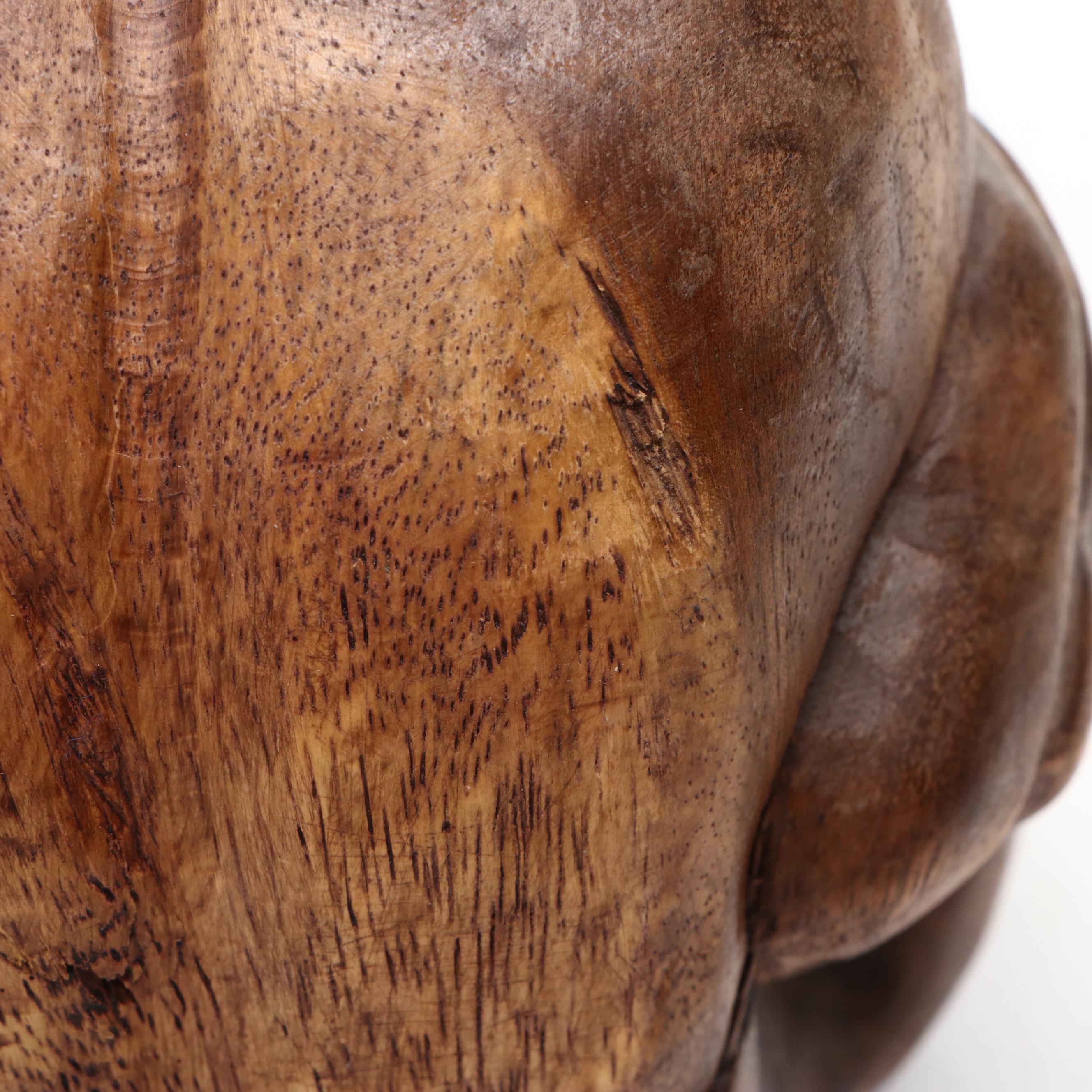 East Asian Hand-Carved Teak Weeping Yogi Figure