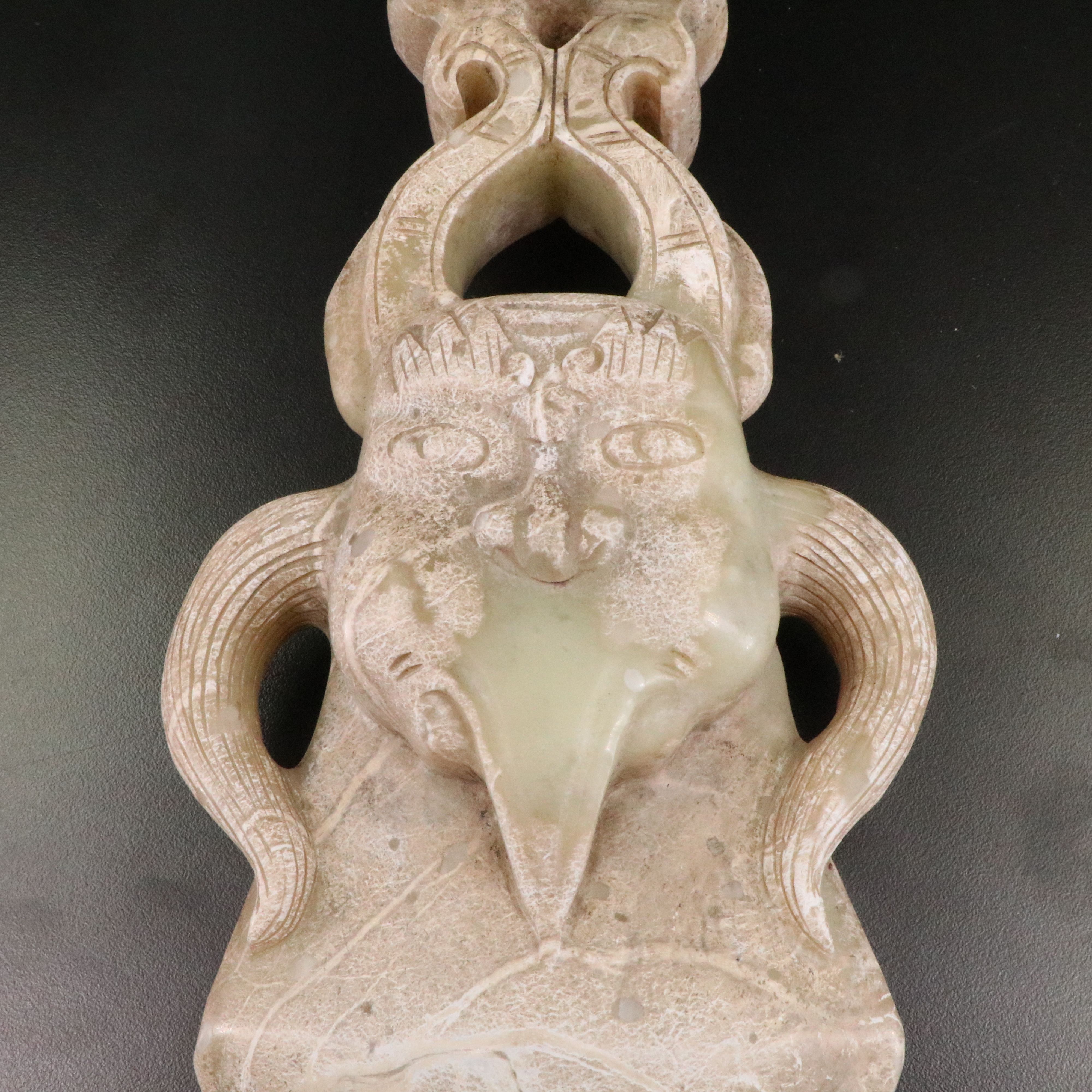 Tibetan Carved Serpentine Ritual Phurba Dagger