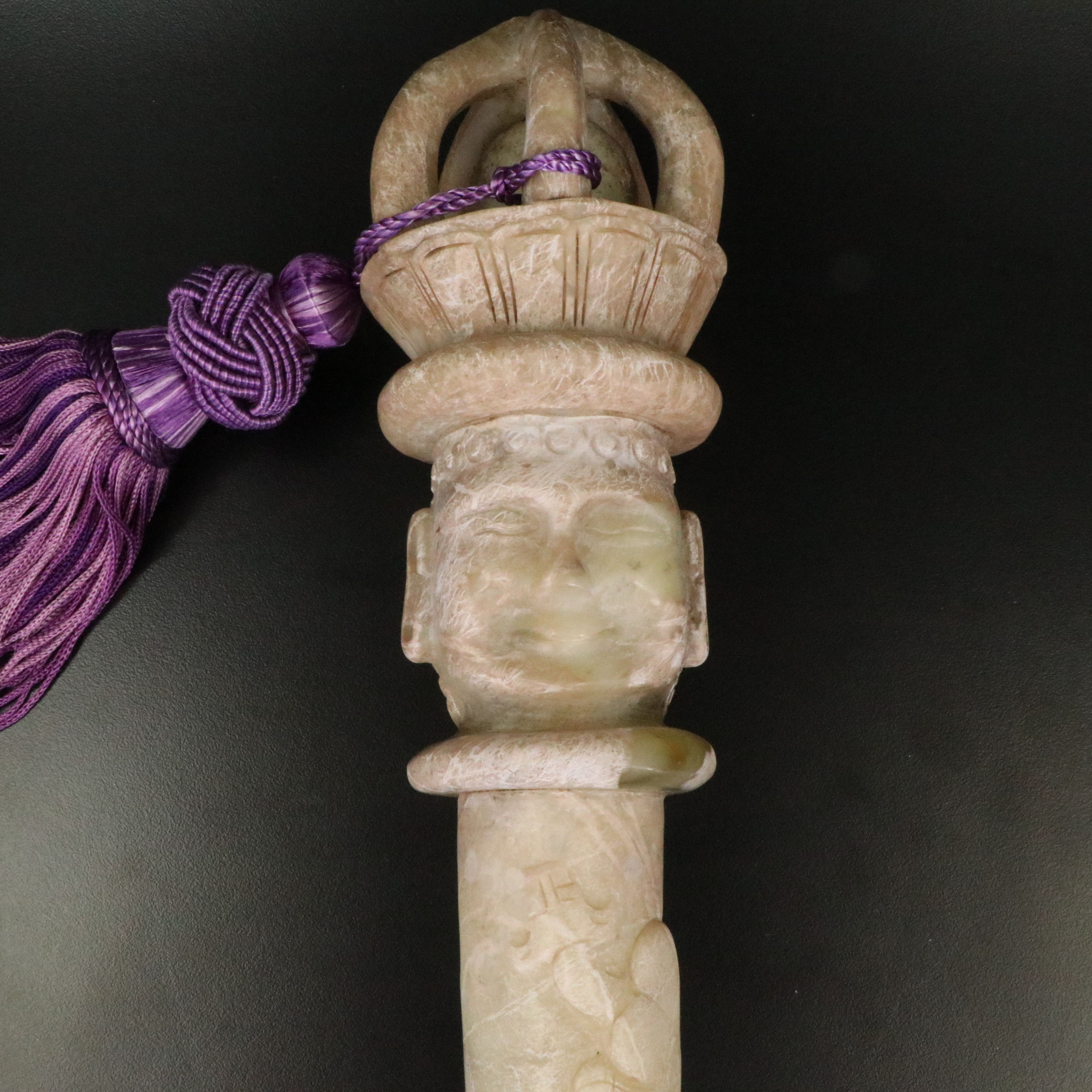 Tibetan Carved Serpentine Ritual Phurba Dagger