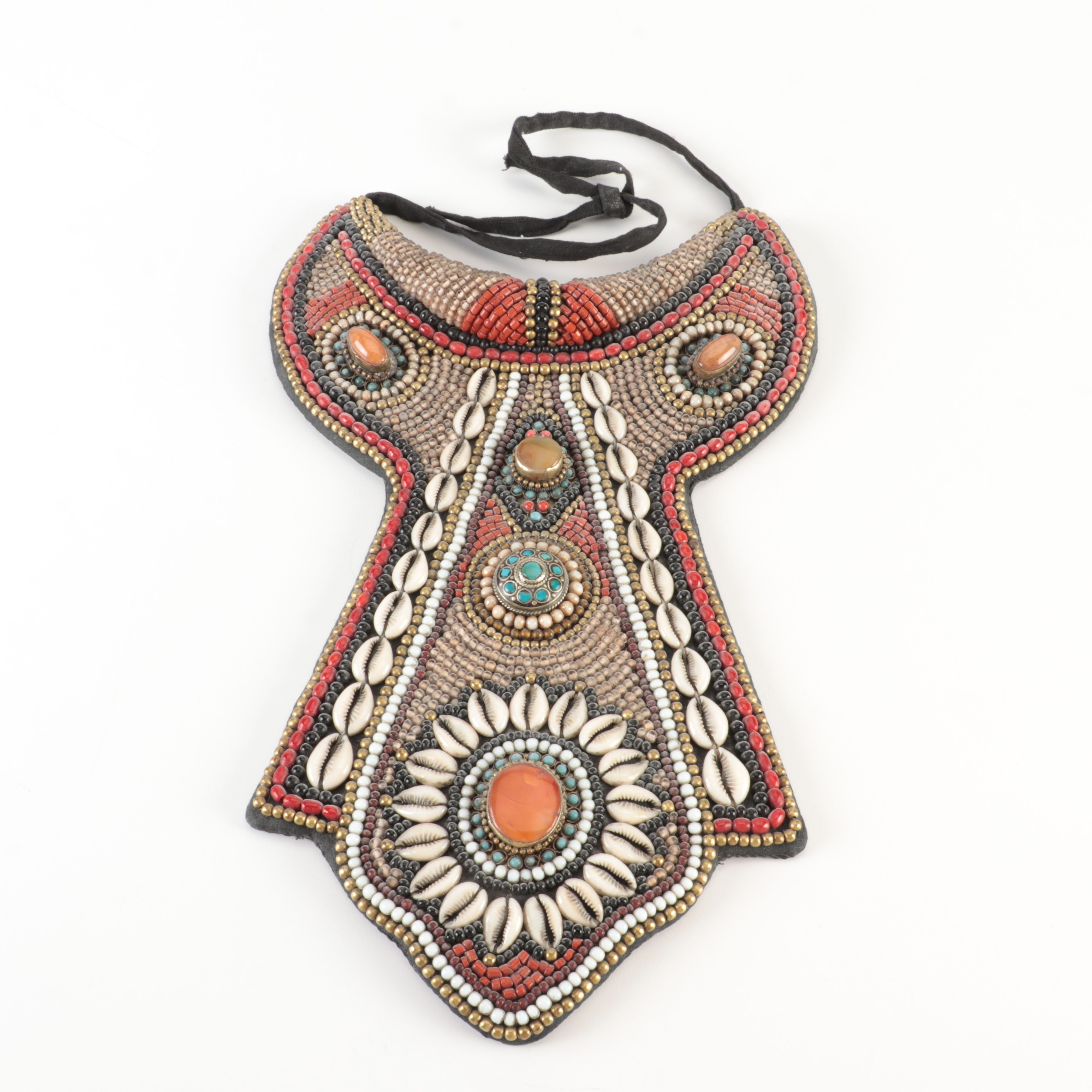 Tibetan Shell and Beaded Bib Collar