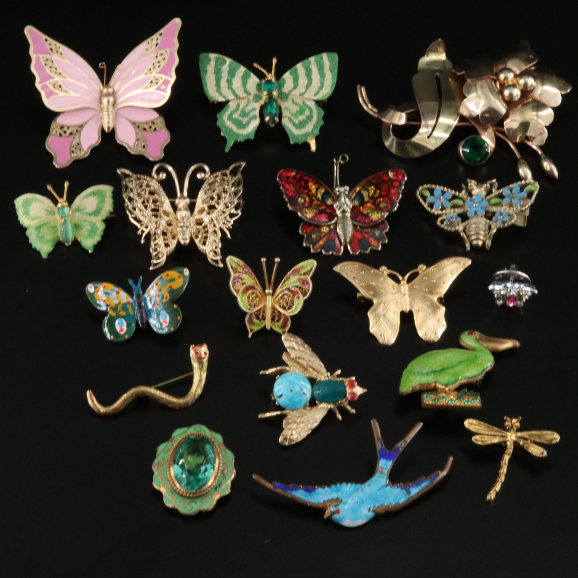 Vintage Floral and Animal Themed Brooch and Pin Collection